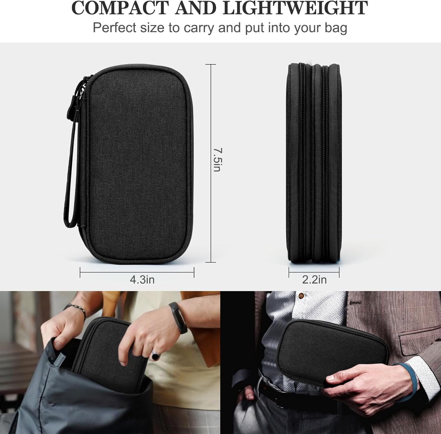 FYY Travel Cable Organizer Pouch Electronic Accessories Carry Case Portable Waterproof Double Layers All-in-One Storage Bag for Cord, Charger, Phone, Earphone Black - Image 3