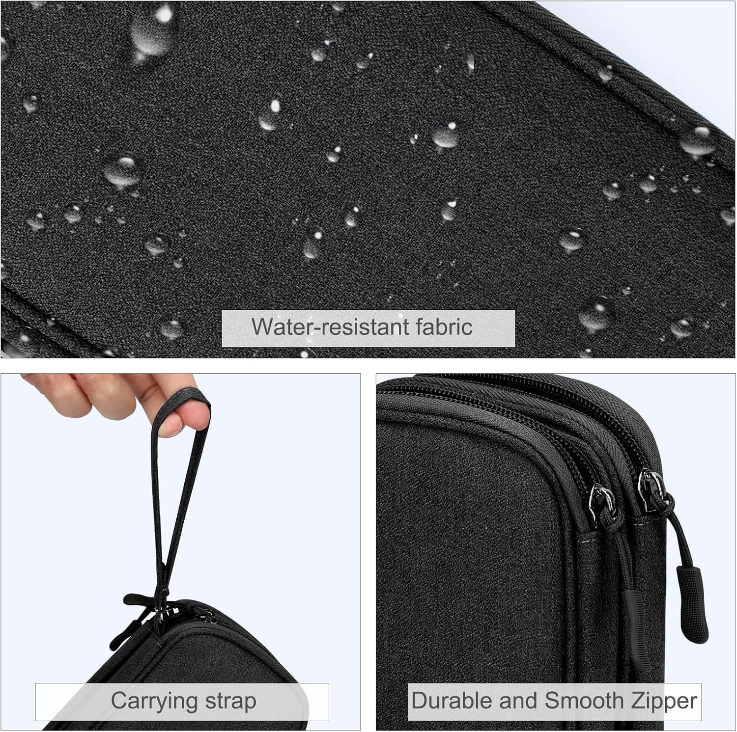 FYY Travel Cable Organizer Pouch Electronic Accessories Carry Case Portable Waterproof Double Layers All-in-One Storage Bag for Cord, Charger, Phone, Earphone Black - Image 5