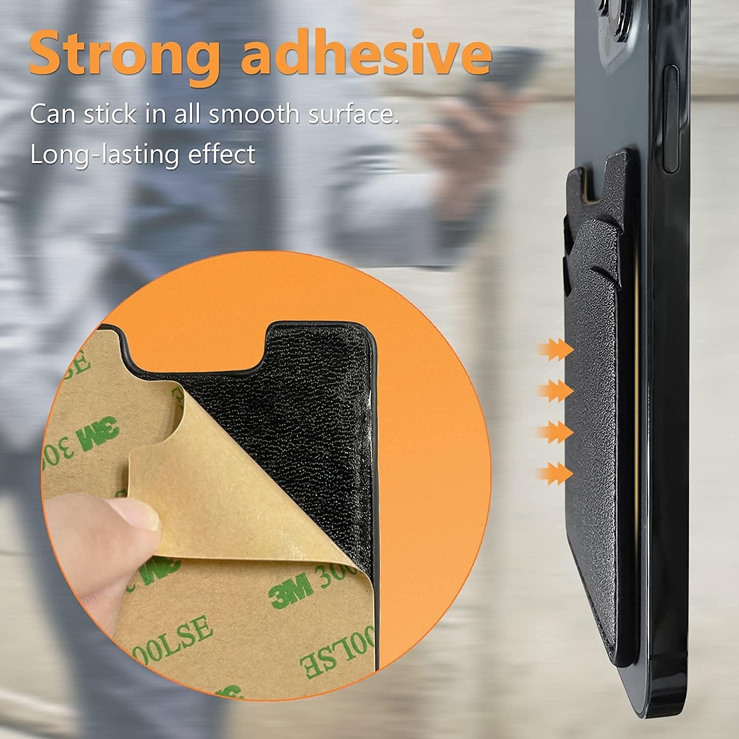 Leather Phone Wallet, Stick On Card Holder for Back of Phone Case - Compatible with Most Cell Phones (iPhone, Samsung) - 2Pack Black - Image 5