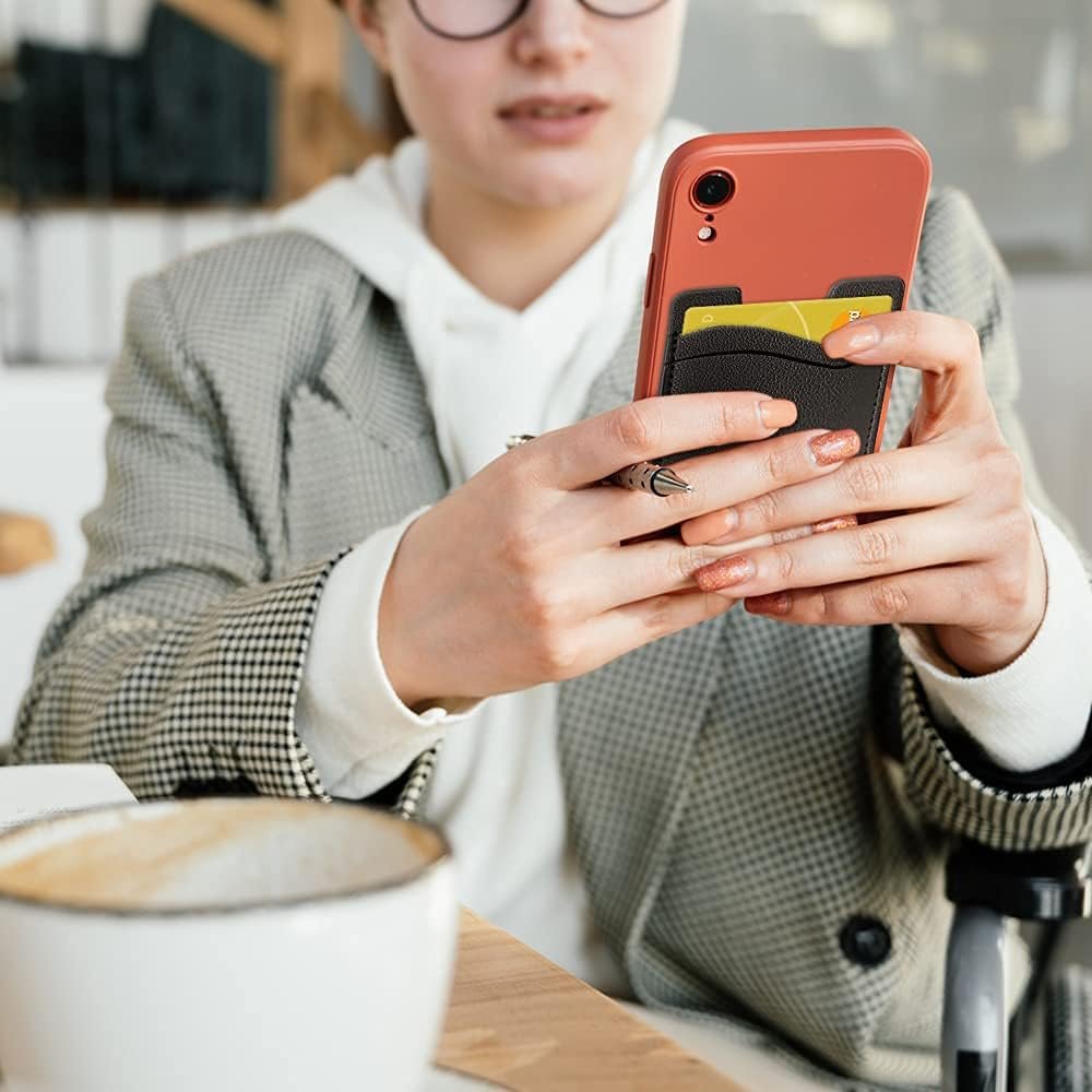 Leather Phone Wallet, Stick On Card Holder for Back of Phone Case - Compatible with Most Cell Phones (iPhone, Samsung) - 2Pack Black - Image 7