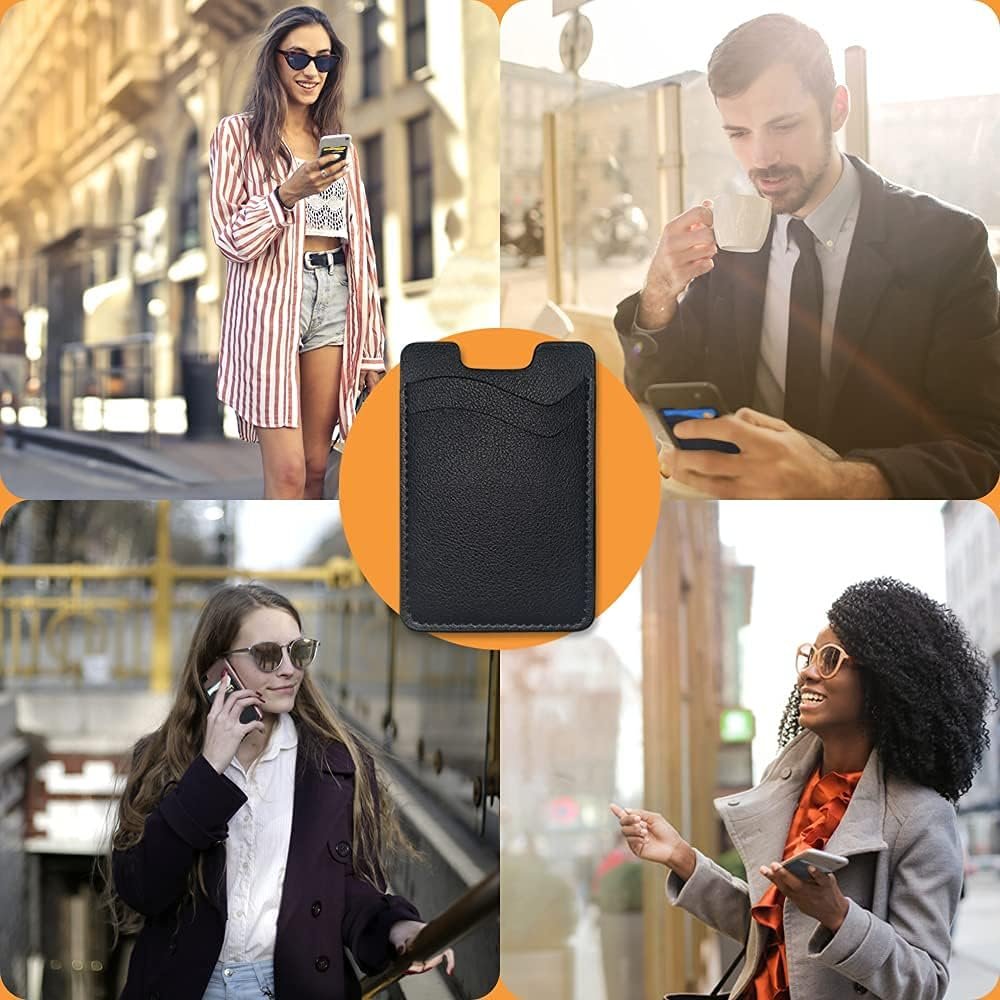 Leather Phone Wallet, Stick On Card Holder for Back of Phone Case - Compatible with Most Cell Phones (iPhone, Samsung) - 2Pack Black - Image 8