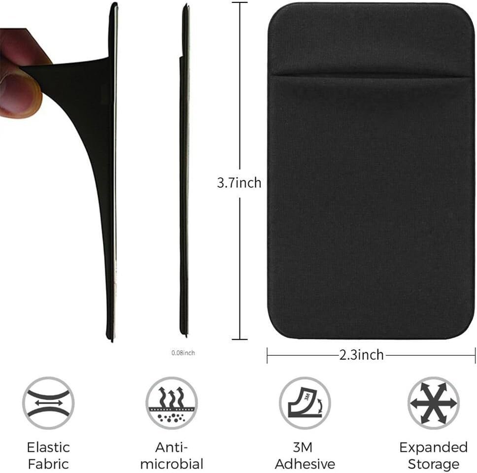 3Pack Adhesive Phone Pocket,Cell Phone Stick On Card Wallet,Credit Cards/ID Card Holder(Double Secure) with Self Sticker for Back of iPhone,Android and All Smartphones. (Black) - Image 3