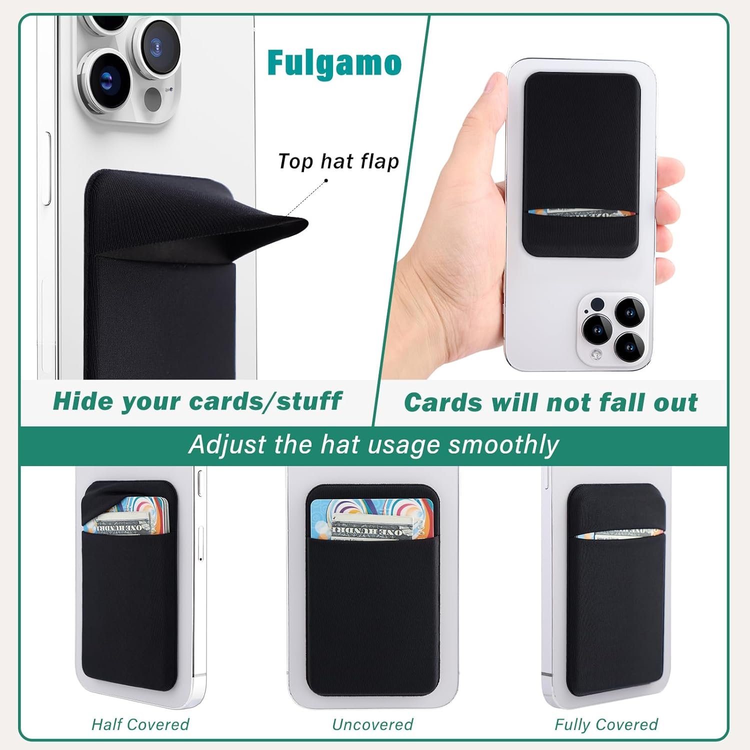 3Pack Adhesive Phone Pocket,Cell Phone Stick On Card Wallet,Credit Cards/ID Card Holder(Double Secure) with Self Sticker for Back of iPhone,Android and All Smartphones. (Black) - Image 5