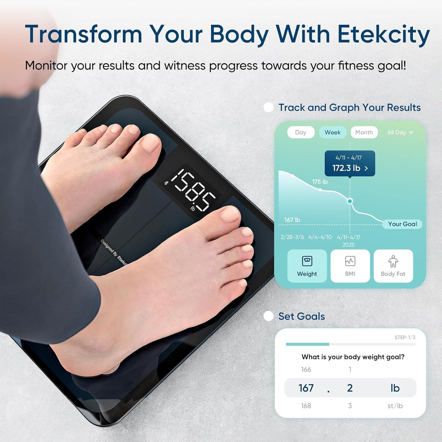 Etekcity Smart Scale for Body Weight, FSA&HSA Eligible, Bathroom Digital Weighing Scale with BMI, Body Fat, Muscle Mass, Accurate Bluetooth Home User Health Equipment Sync Apps, LED, Tempered glass - Image 5