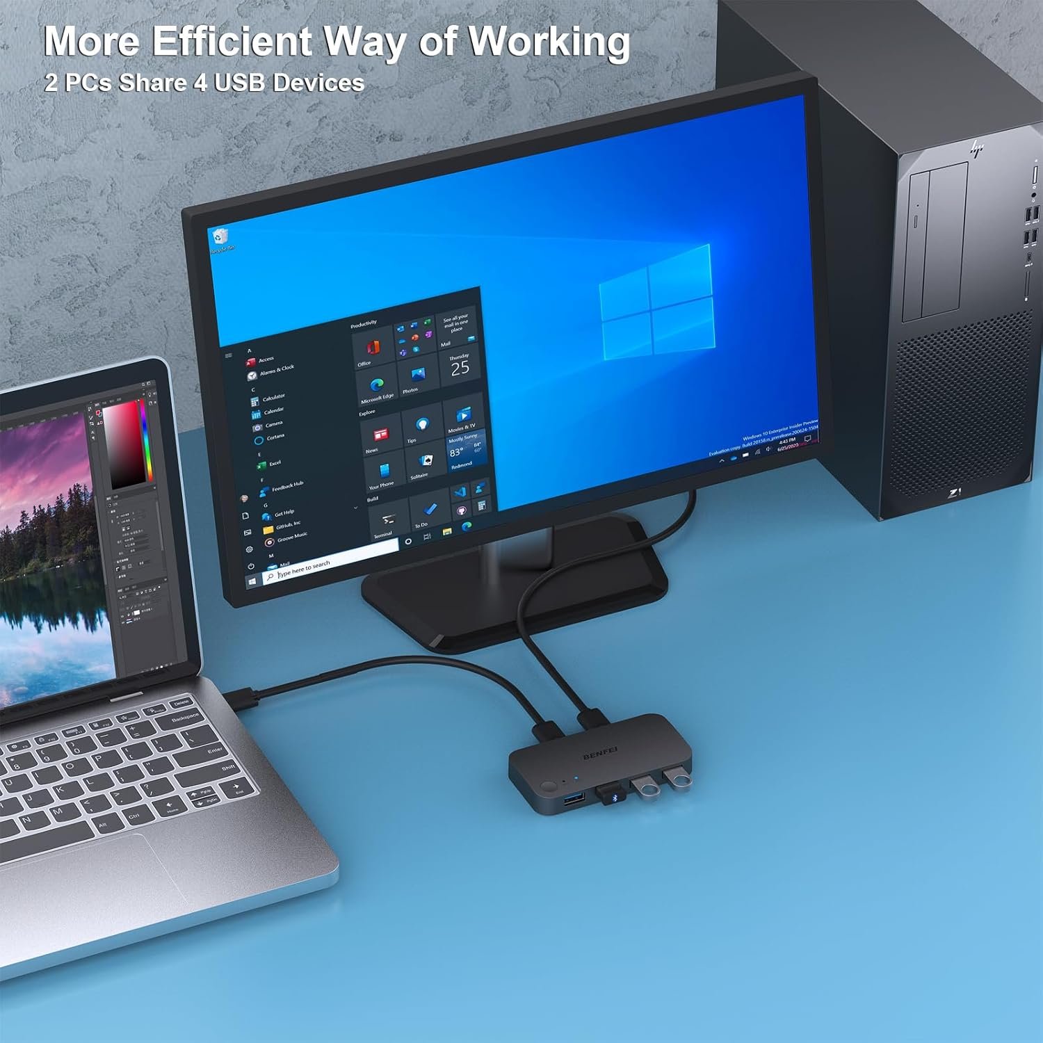 BENFEI USB 3.0 Switch, USB Switch 2 Computers Share 4 USB for PC, Mouse, Keyboard, Printer, Scanner, USB KVM Switch Selector Compatible with Windows, Mac, Linux - Image 5