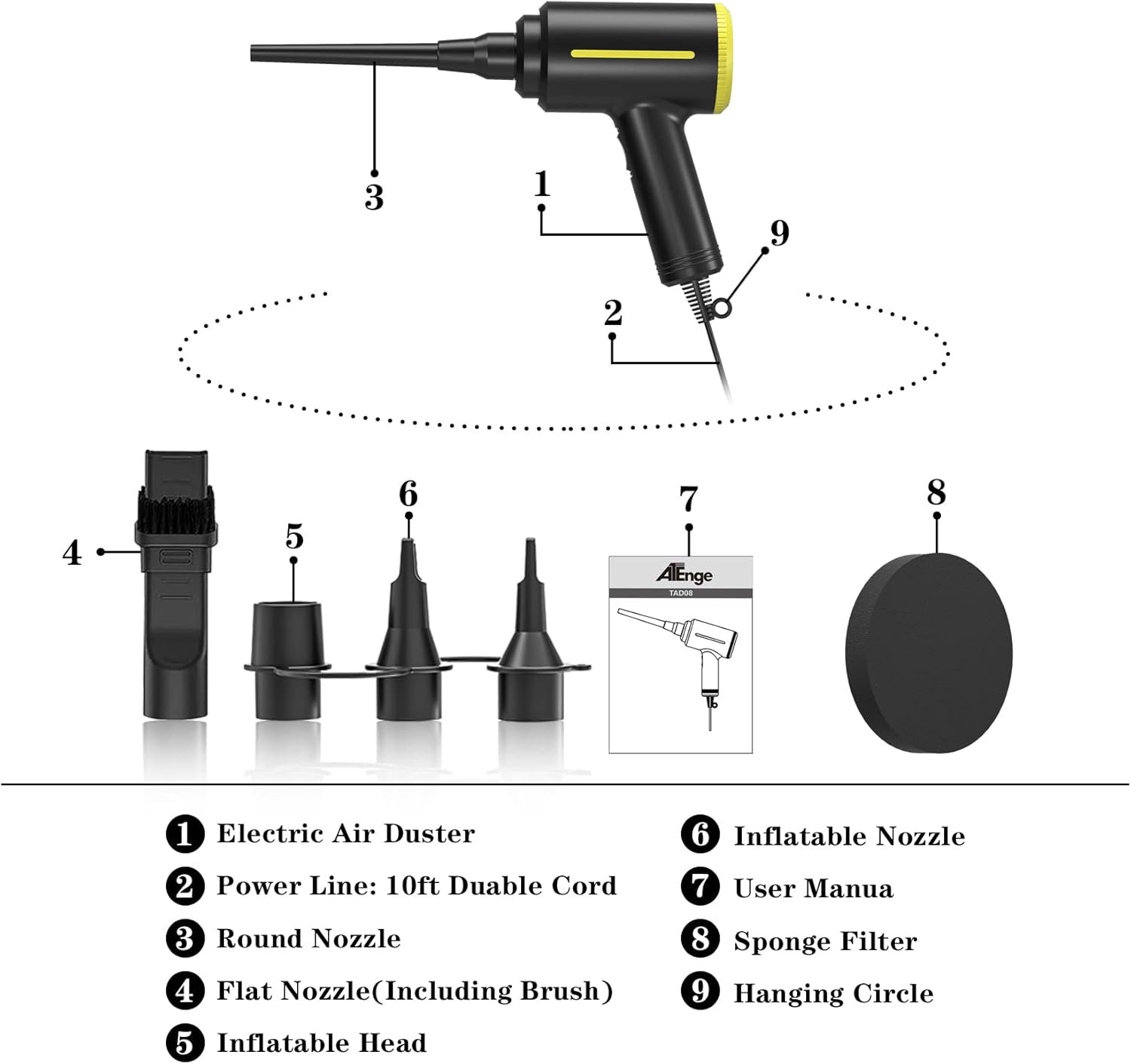 ATEngeus Electric Air Duster - 2 Speed, 40000RPM Air Blower & Pump, Reusable for Computer Keyboard, Dust, Hairs - Image 8