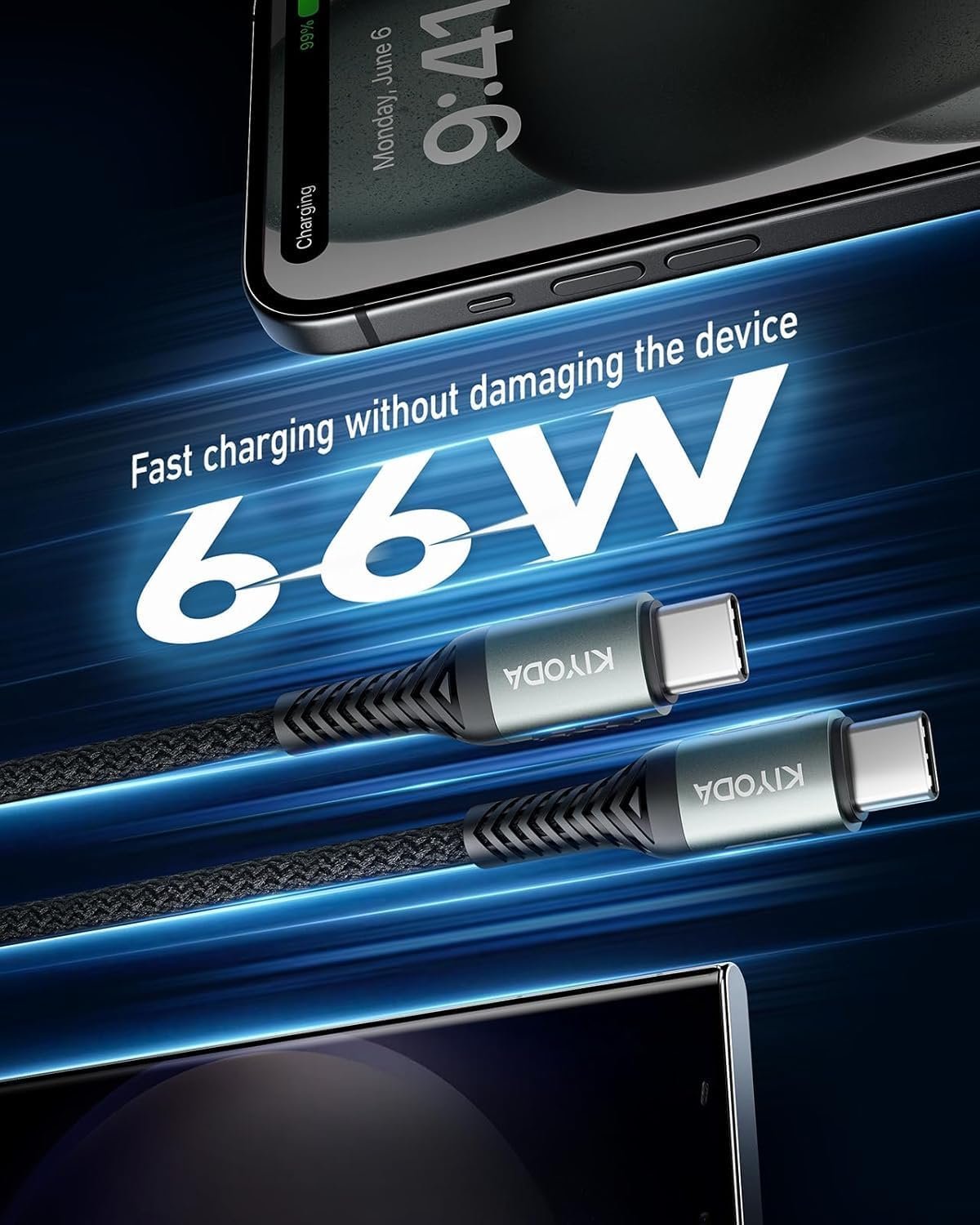 USB C to USB C Cable Coiled 6FT 2Pack, Braided Type C Charger for Car 66W Fast Charging Cord Compatible with iPhone 17 16 15, iPad, Samsung Galaxy, Google Pixel, Moto, LG, TCL Phones - Image 4