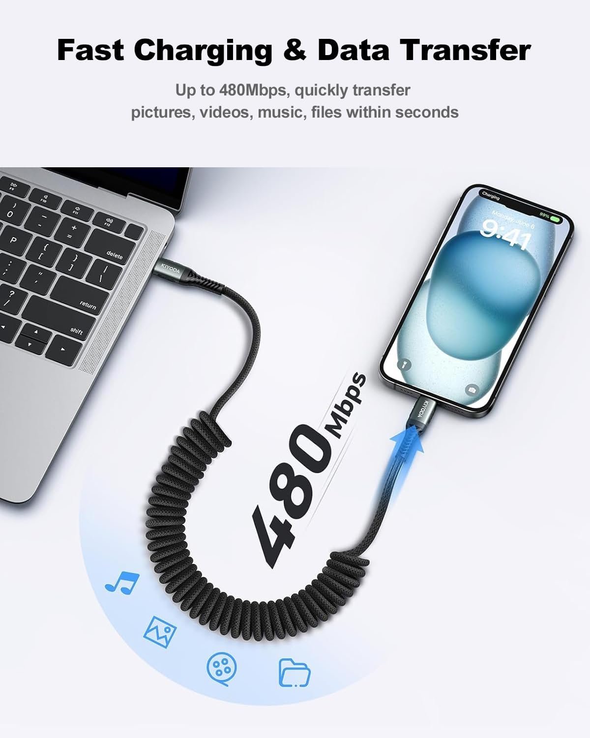 USB C to USB C Cable Coiled 6FT 2Pack, Braided Type C Charger for Car 66W Fast Charging Cord Compatible with iPhone 17 16 15, iPad, Samsung Galaxy, Google Pixel, Moto, LG, TCL Phones - Image 7