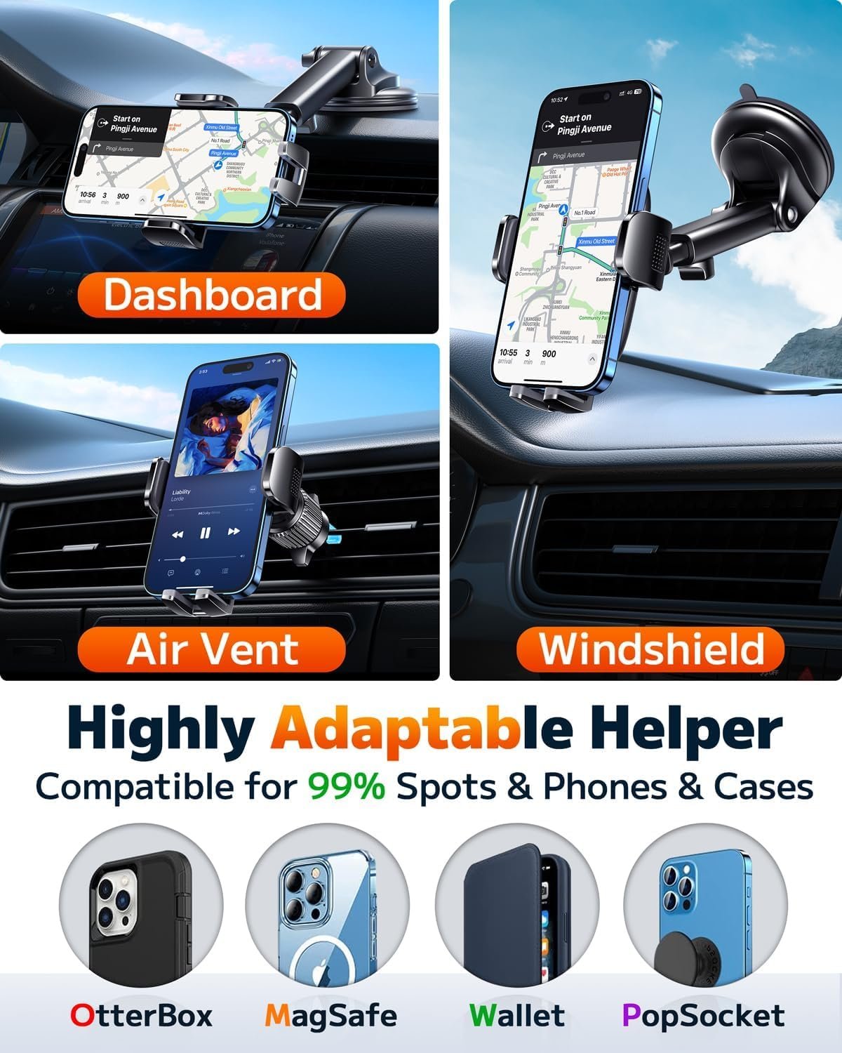 Qifutan Car Phone Holder Mount Phone Mount for Car Windshield Dashboard Air Vent Universal Hands Free Automobile Cell Phone Holder Fit for iPhone Smartphone Camera Mounts - Image 4