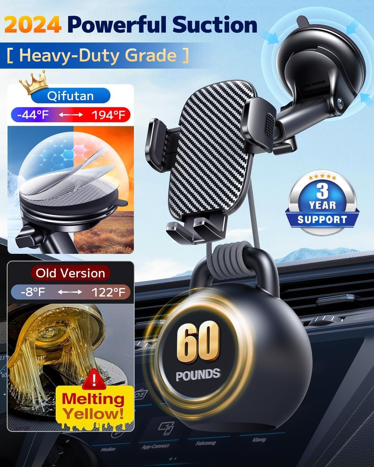 Qifutan Car Phone Holder Mount Phone Mount for Car Windshield Dashboard Air Vent Universal Hands Free Automobile Cell Phone Holder Fit for iPhone Smartphone Camera Mounts - Image 5