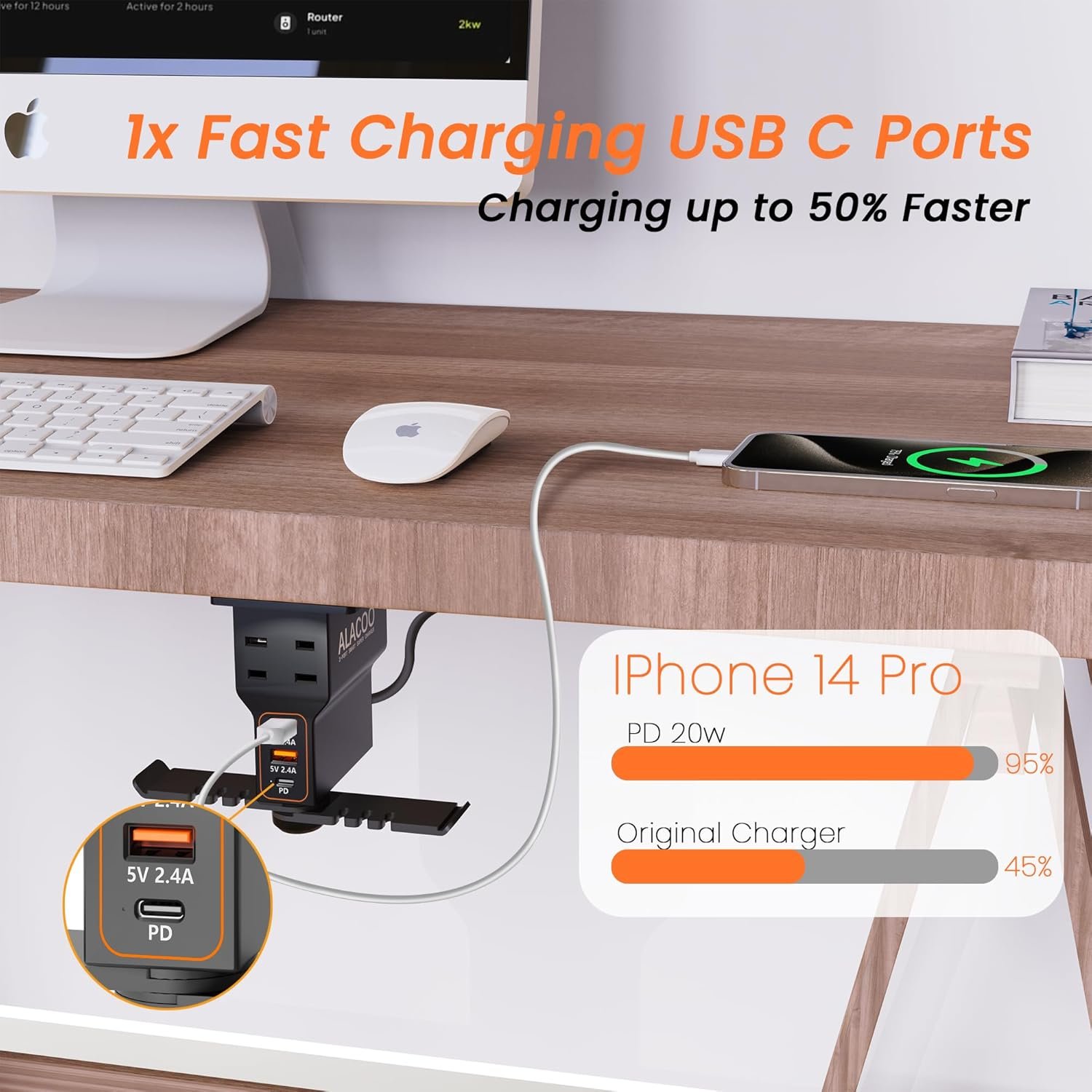 Gaming Headphone Stand with Charging Station - Aluminum Hooks Headphone Holder, Under Desk Headset Stand, 3 USB & AC Outlet, Surge Protector & Cable Organizer, Gift for Girl/Men - Image 5