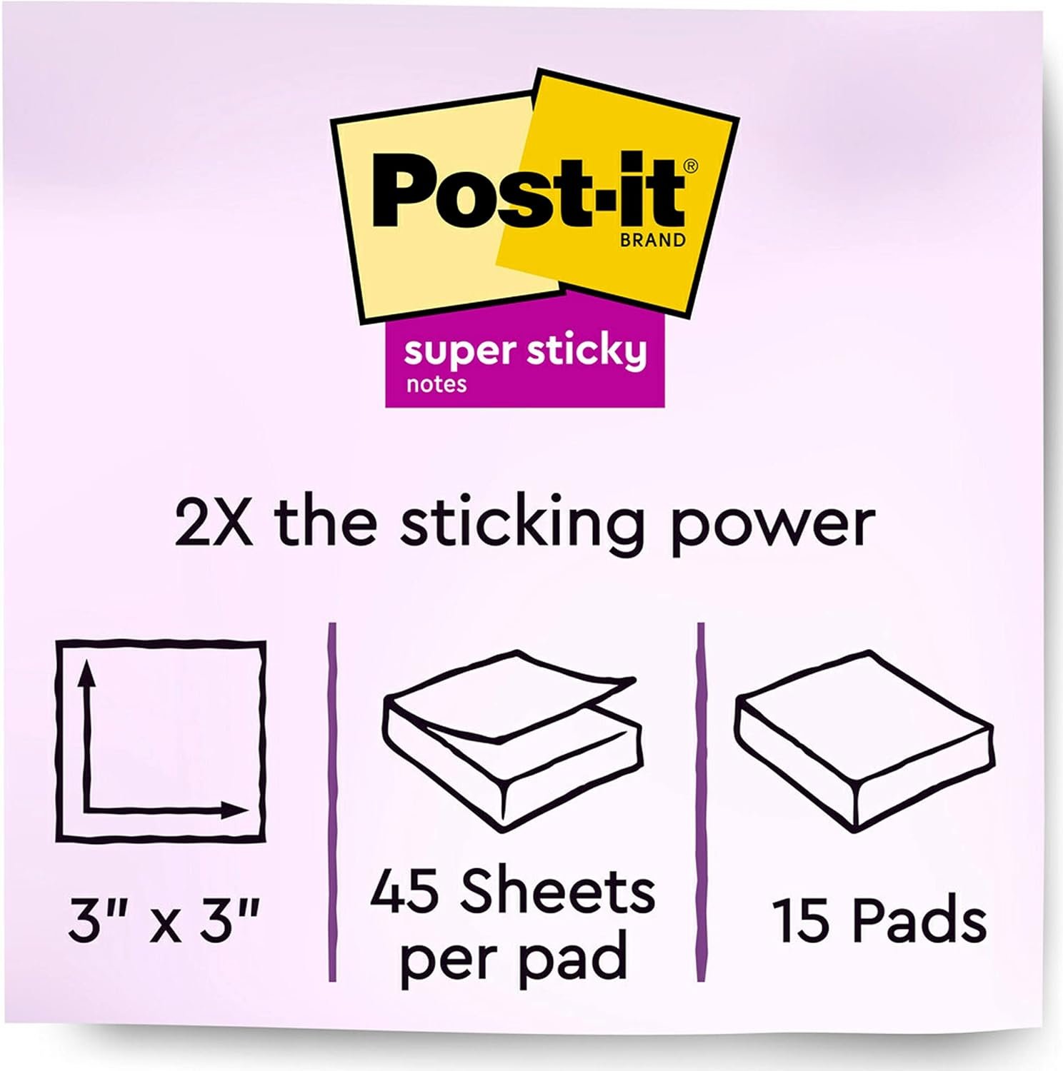 Post-it Super Sticky Notes, Assorted Bright Colors, 3x3 in, 15 Pads/Pack, 45 Sheets/Pad, 2X The Sticking Power, Recyclable, Multi-Color - Image 4