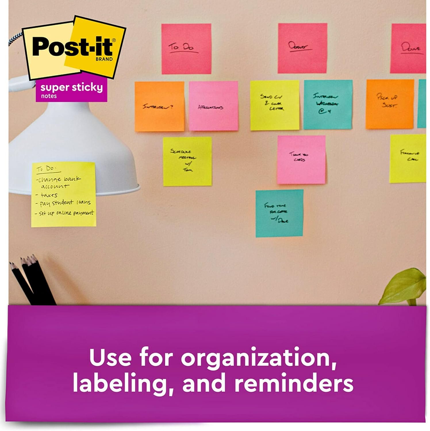Post-it Super Sticky Notes, Assorted Bright Colors, 3x3 in, 15 Pads/Pack, 45 Sheets/Pad, 2X The Sticking Power, Recyclable, Multi-Color - Image 6