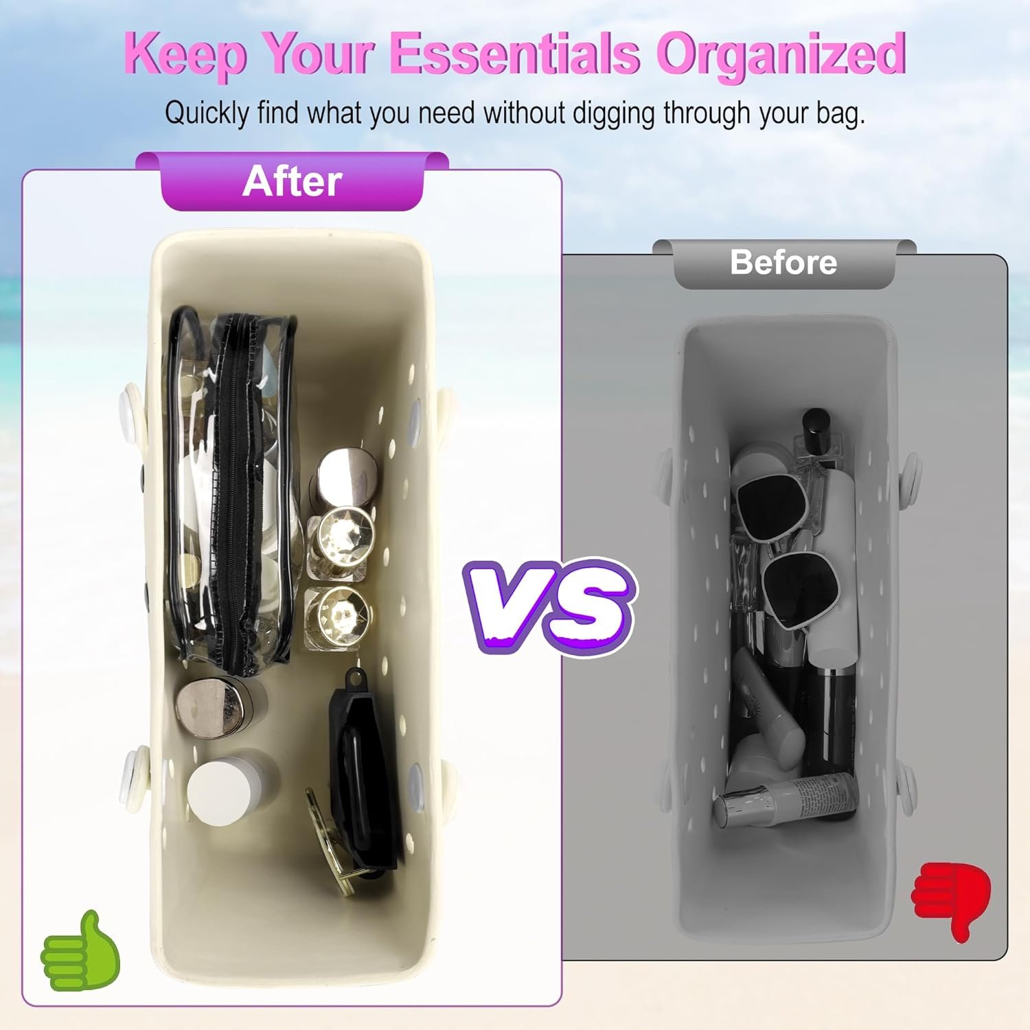 6PCS Compatible with Original Medium and Large Bogg Bag,Phone Holder for Inside and Outside of Bogg Bag Accessories,PVC Insert Bags,Hooks,and Keychain(Black) - Image 4