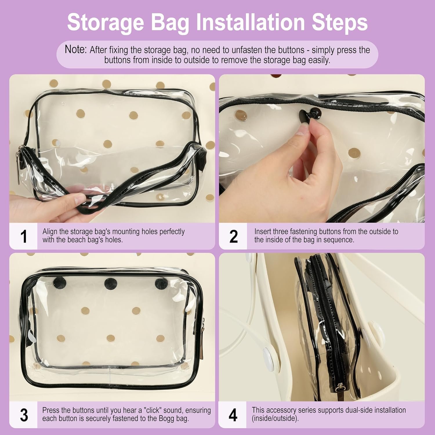 6PCS Compatible with Original Medium and Large Bogg Bag,Phone Holder for Inside and Outside of Bogg Bag Accessories,PVC Insert Bags,Hooks,and Keychain(Black) - Image 7