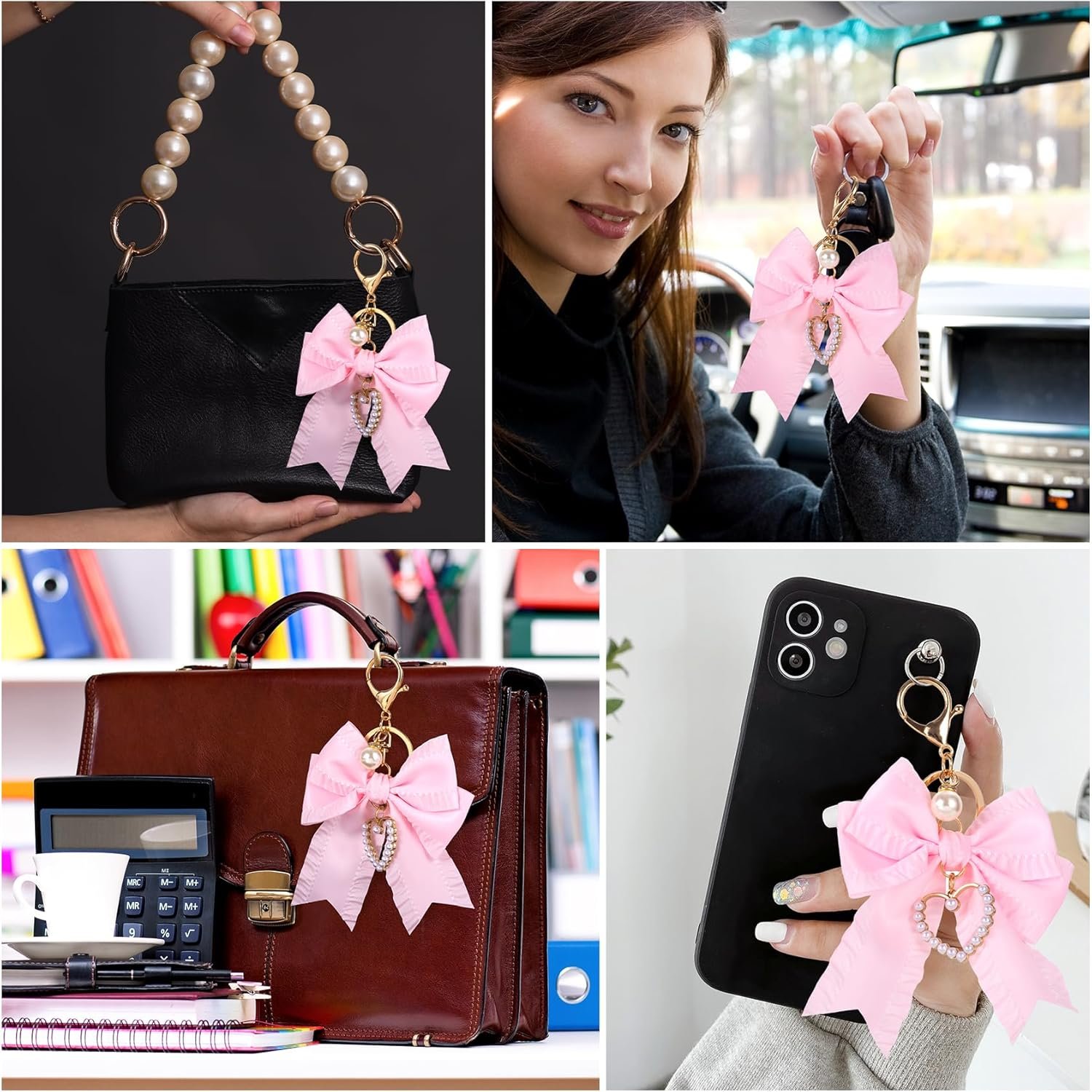 Joez Wonderful Bow Keychains, Coquette Pearl Bookbag Charms, Cute Bow Accessories for Wistlet, Purse, Car Keys - Image 4