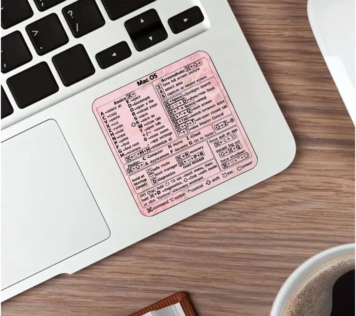 Windows Cheat Sheet Reference Guide, Programming Keyboard Sticker Works with Laptop and Desktop, Pink with Rose Patterned, Home, Office, School, Vinyl, 1PC (Mac Rose) - Image 3
