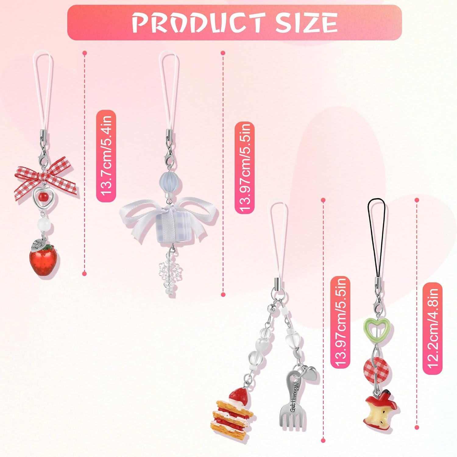 4 PCS Cute Phone Charms Y2K Aesthetic Kawaii Pink Phone Charms Strap Aesthetic for Bag Purse Backpack Wallet Pendants Decor - Image 3