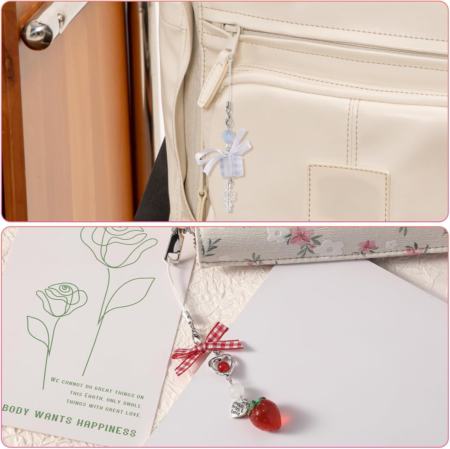 4 PCS Cute Phone Charms Y2K Aesthetic Kawaii Pink Phone Charms Strap Aesthetic for Bag Purse Backpack Wallet Pendants Decor - Image 6