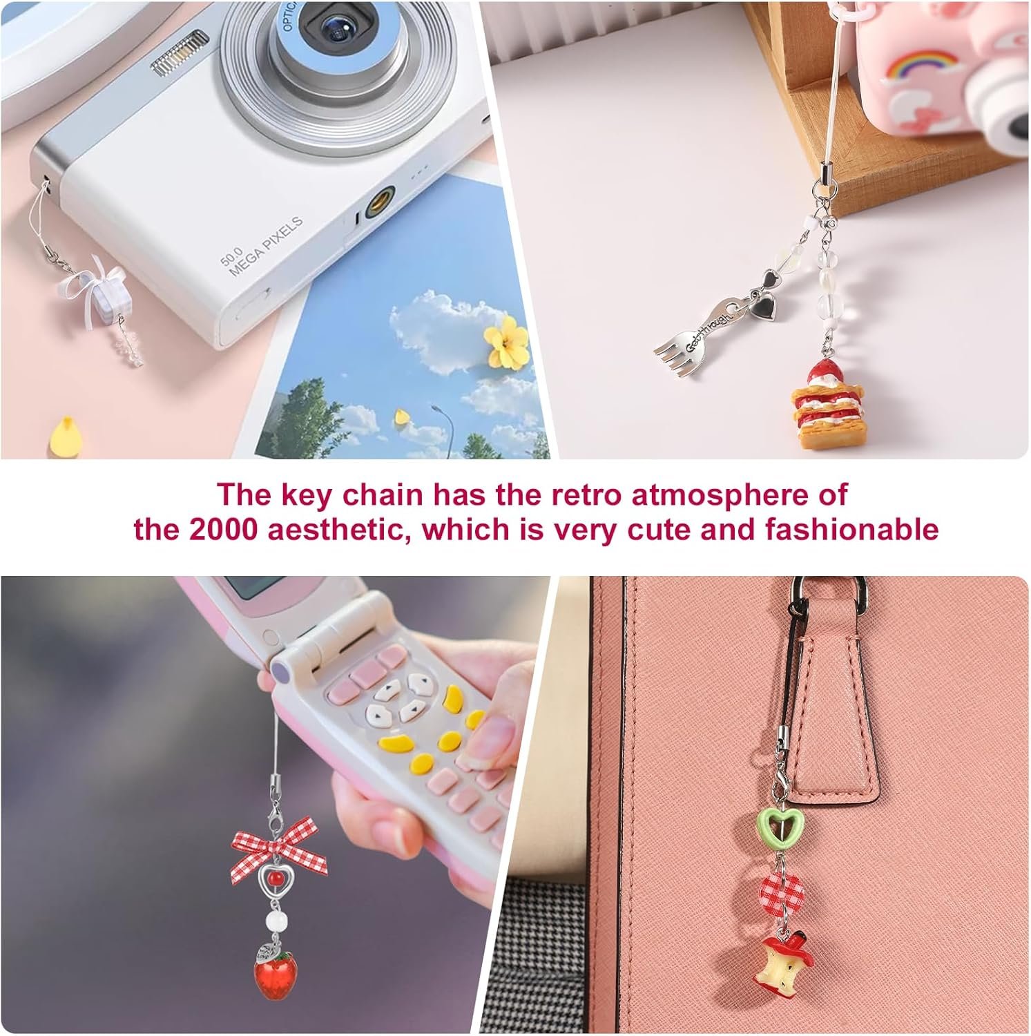 4 PCS Cute Phone Charms Y2K Aesthetic Kawaii Pink Phone Charms Strap Aesthetic for Bag Purse Backpack Wallet Pendants Decor - Image 7