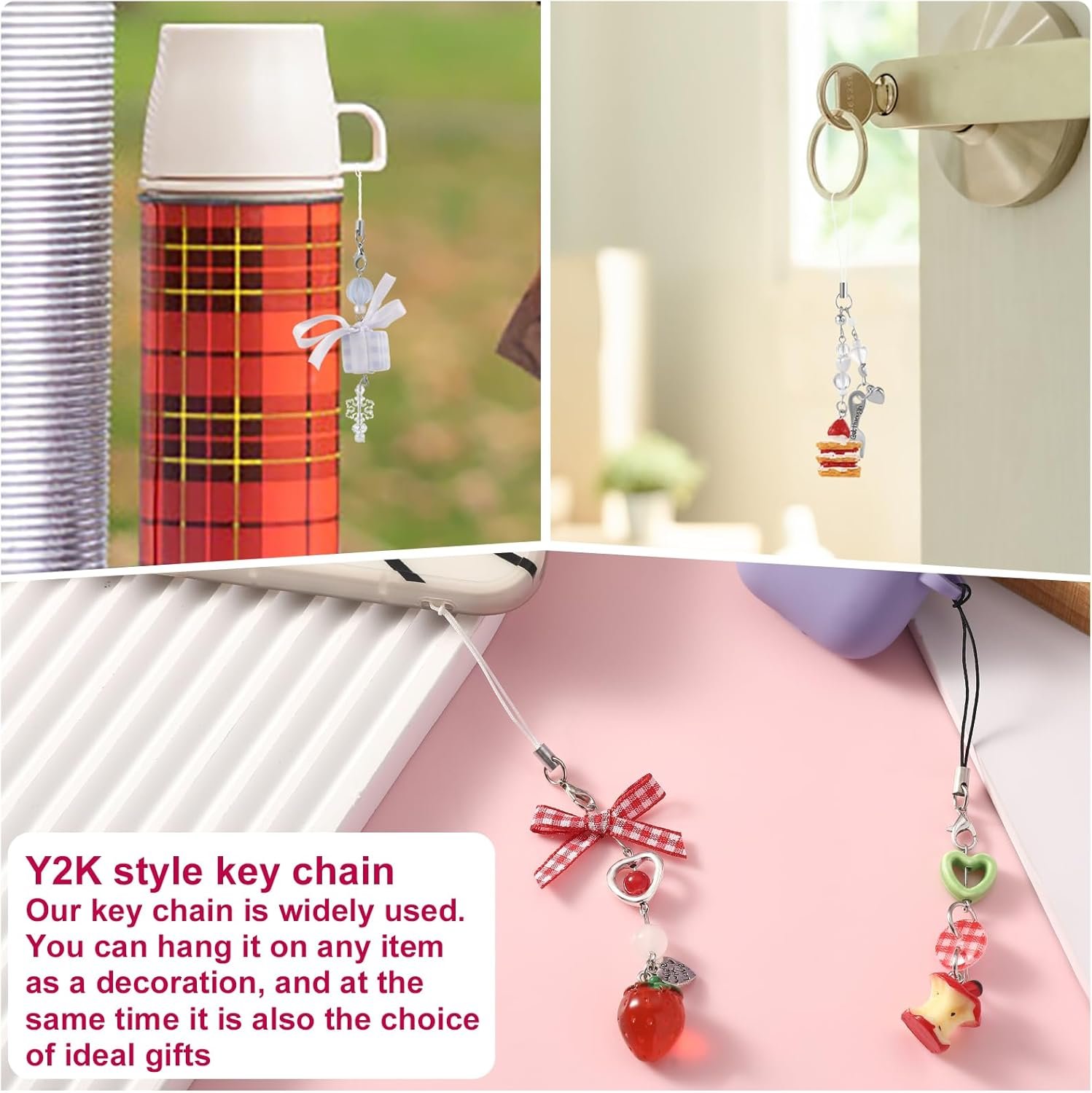 4 PCS Cute Phone Charms Y2K Aesthetic Kawaii Pink Phone Charms Strap Aesthetic for Bag Purse Backpack Wallet Pendants Decor - Image 8