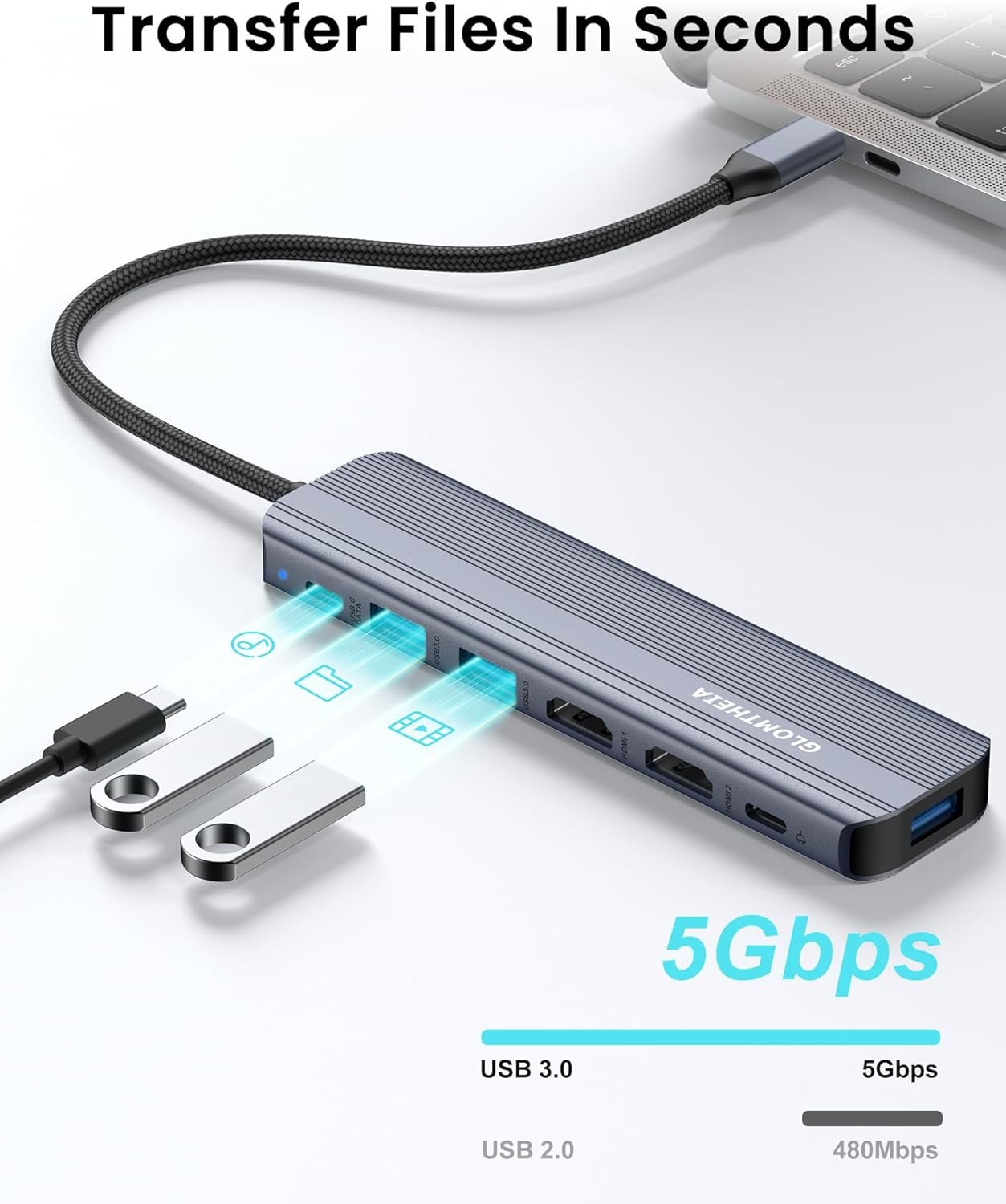 USB C Hub Docking Station Dual Monitor for Laptop, MacBook Air/Pro Dock Adapter Multiport Dongle with 2 HDMI Ports 4K 60Hz, 100W PD Charging, 3 USBA 3.0 & USBC - Image 6