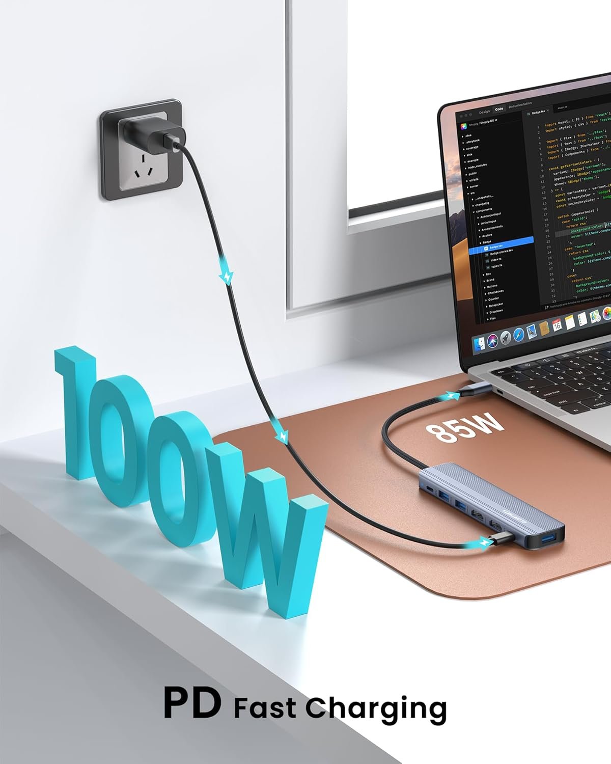 USB C Hub Docking Station Dual Monitor for Laptop, MacBook Air/Pro Dock Adapter Multiport Dongle with 2 HDMI Ports 4K 60Hz, 100W PD Charging, 3 USBA 3.0 & USBC - Image 7