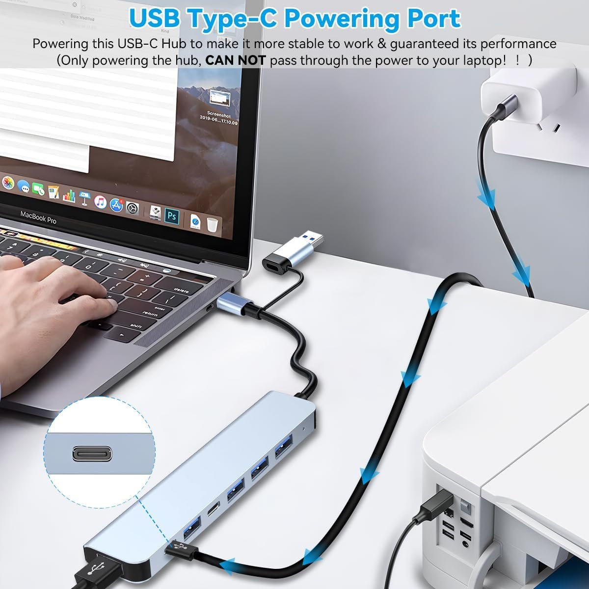 USB C Hub USB Hub Aluminum 7 in 1 USBC Dock with USB3.0 & USB2.0 Ports Extender Multiport Adapter for PC/Laptops/MacBook Pro/Air/iMac/iPad and More Devices - Image 5