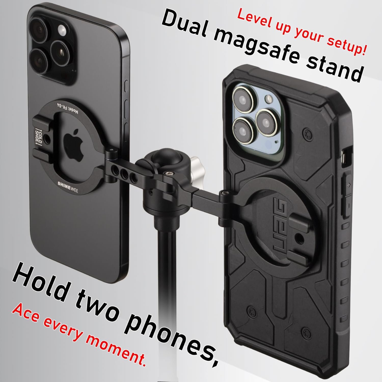 Dual Magnetic Ring Phone Mount - Foldable 360° Rotation CNC Aluminum Stand,1/4" Screw,Cold Shoe Interface, Hands-Free Holder for Live Streaming, Selfies & Multi-Device Use - Image 3