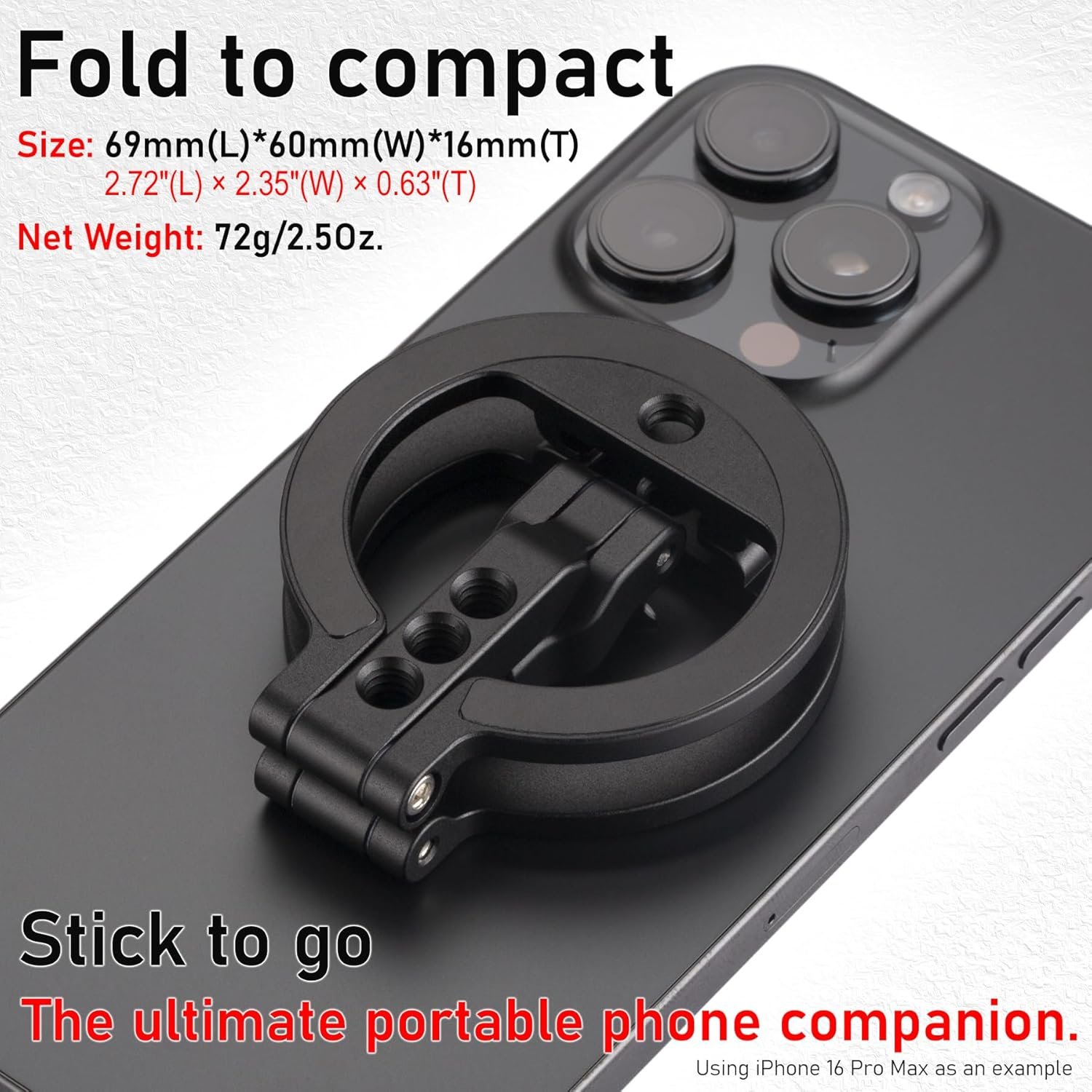 Dual Magnetic Ring Phone Mount - Foldable 360° Rotation CNC Aluminum Stand,1/4" Screw,Cold Shoe Interface, Hands-Free Holder for Live Streaming, Selfies & Multi-Device Use - Image 7