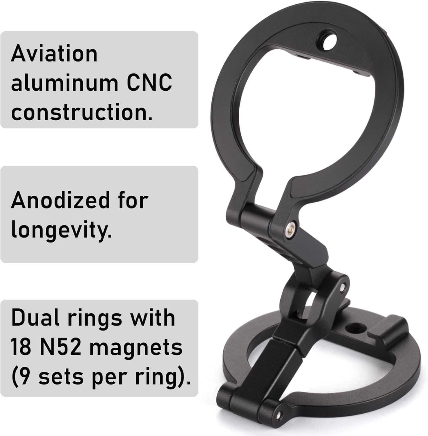 Dual Magnetic Ring Phone Mount - Foldable 360° Rotation CNC Aluminum Stand,1/4" Screw,Cold Shoe Interface, Hands-Free Holder for Live Streaming, Selfies & Multi-Device Use - Image 9