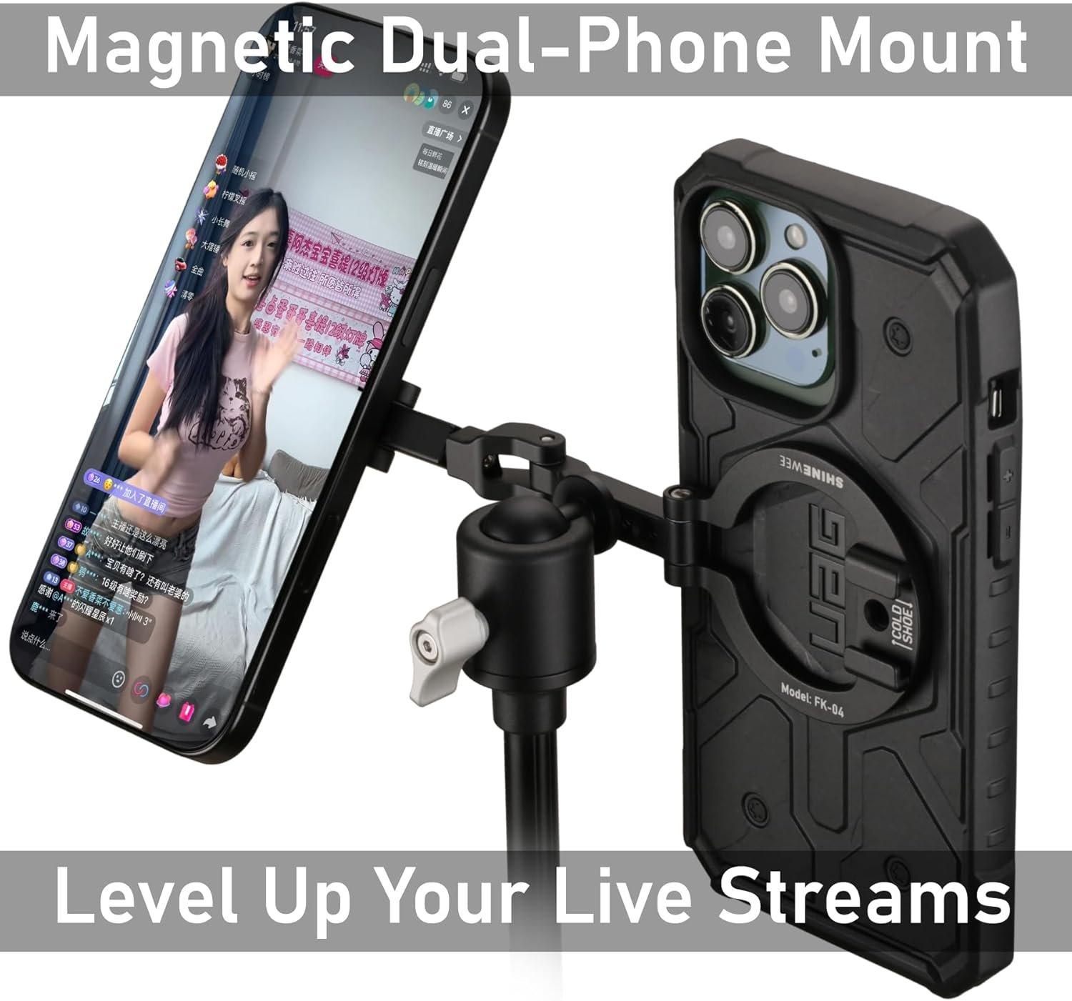 Dual Magnetic Ring Phone Mount - Foldable 360° Rotation CNC Aluminum Stand,1/4" Screw,Cold Shoe Interface, Hands-Free Holder for Live Streaming, Selfies & Multi-Device Use - Image 10