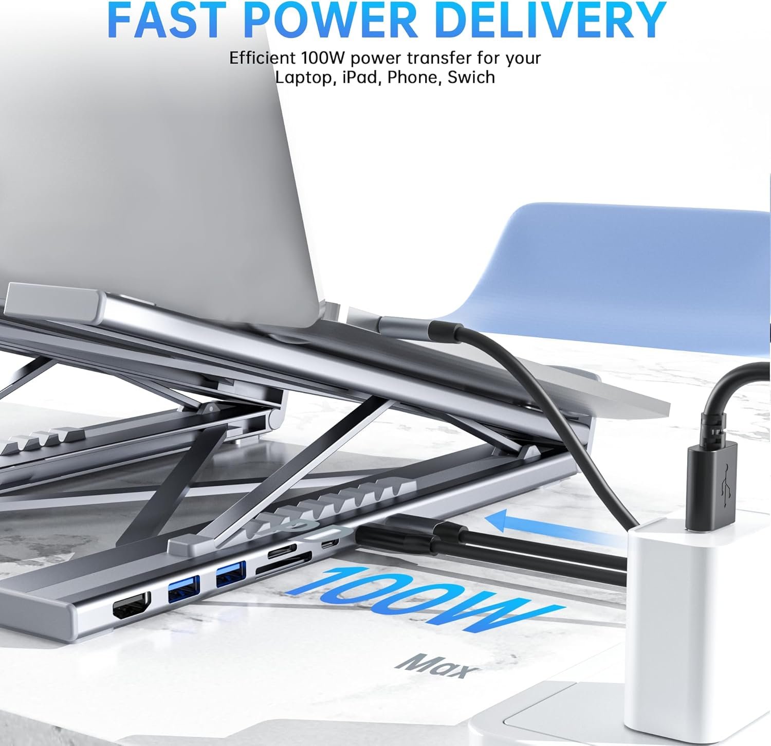 Laptop Docking Station Stand, 8 in 1 USB C Hub HDMI Portable Laptop Stand with USB Ports, USB C Multiport Adapter USBC Dock Station Computer Holder for MacBook Pro/Air, Dell, HP, Lenovo, ASUS - Image 3