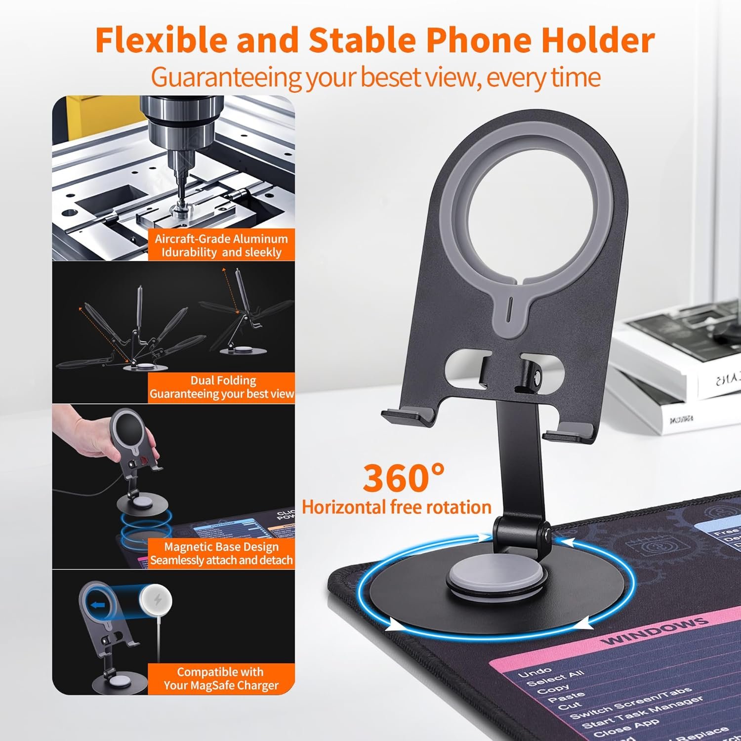 Magnetic Wireless Charging,Excel Cheat Sheet Mouse Pad with Phone Stand Extended Excel Shortcuts Desk Pad, Waterproof Ultra-Smooth Keyboard Mat, Non-Slip Base (Not Included Adapter 9V 2A) - Image 3