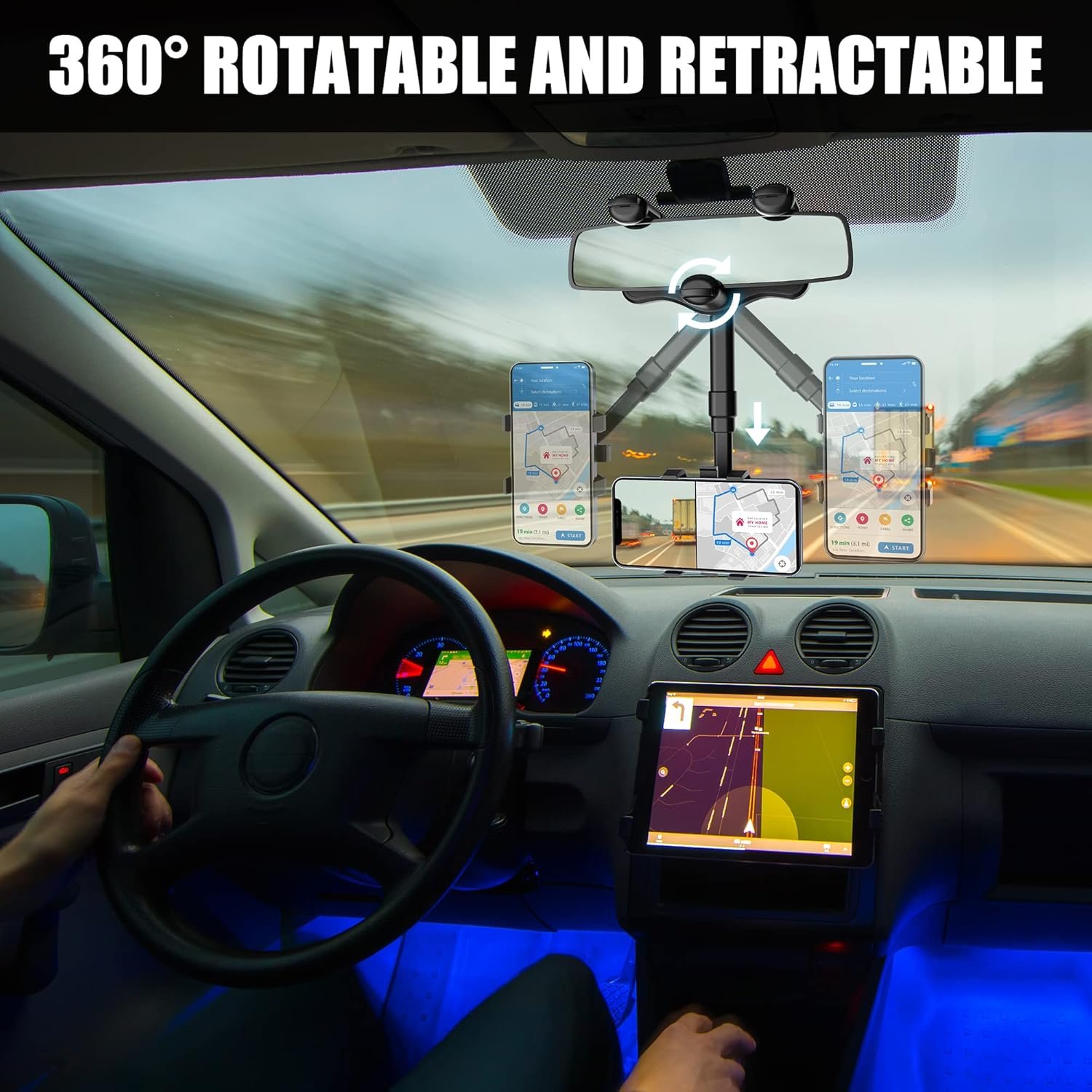 SXhyf Rear View Mirror Phone Holder, 2023 Rotatable and Retractable, Universal Mount, Cell Car Fit for iPhone 11 12 13 14 Pro Max Samsung All Phone - Image 4