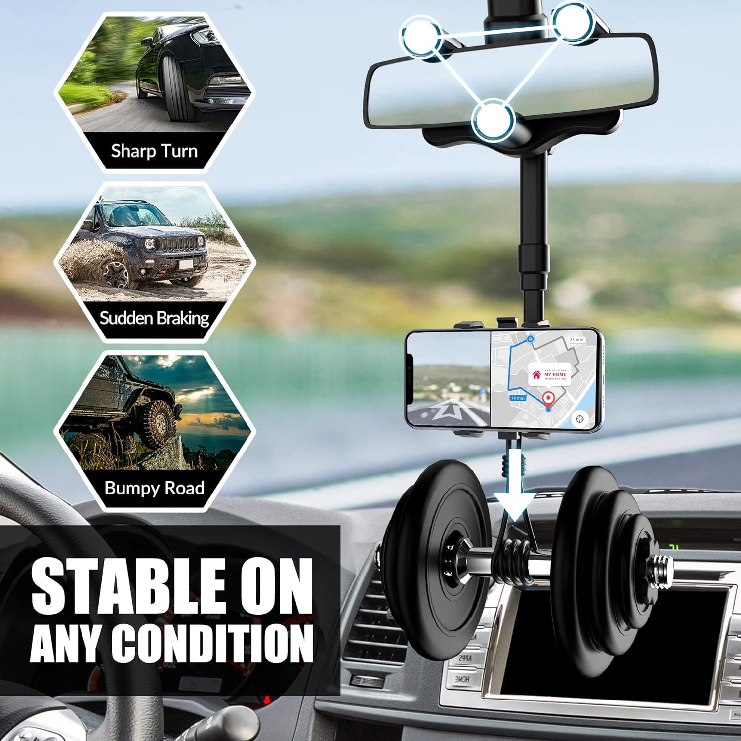 SXhyf Rear View Mirror Phone Holder, 2023 Rotatable and Retractable, Universal Mount, Cell Car Fit for iPhone 11 12 13 14 Pro Max Samsung All Phone - Image 6