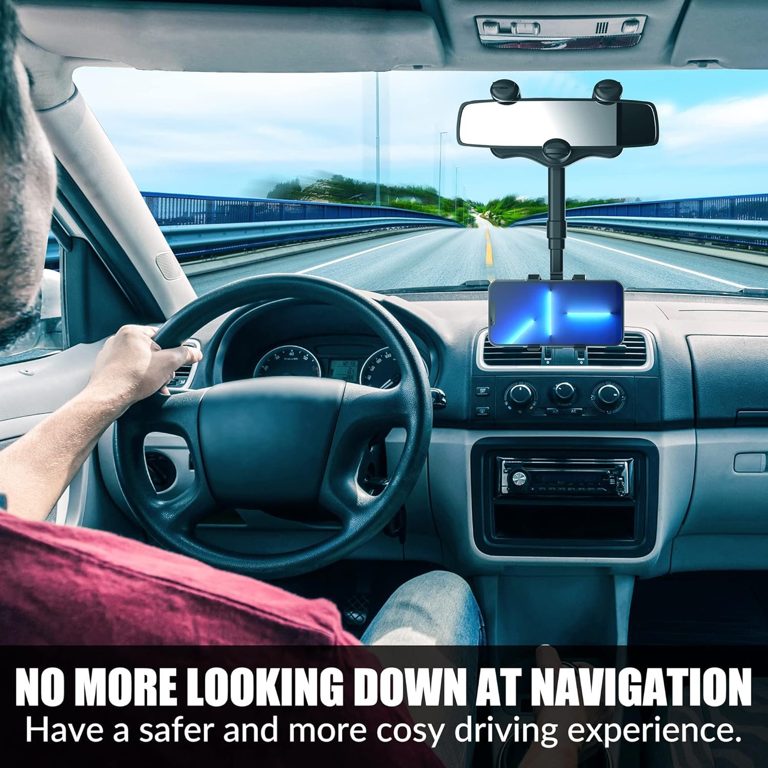 SXhyf Rear View Mirror Phone Holder, 2023 Rotatable and Retractable, Universal Mount, Cell Car Fit for iPhone 11 12 13 14 Pro Max Samsung All Phone - Image 7