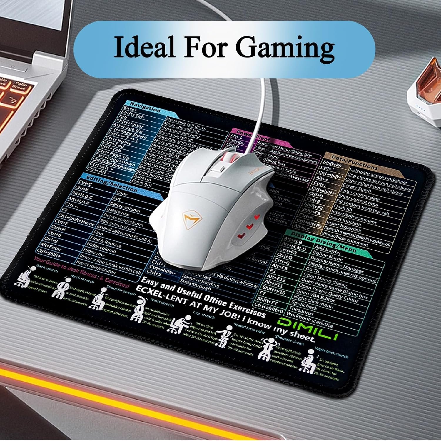 Ecxel Mouse Pad with Shortcuts - Thick Mousepad, Essential Ecxel Hotkeys, Superior Grip, Non-Slip Base, Stitched Edges, Ideal for Home Office & Daily Use,Ecxel Cheat Sheet Desk Pad - Image 5