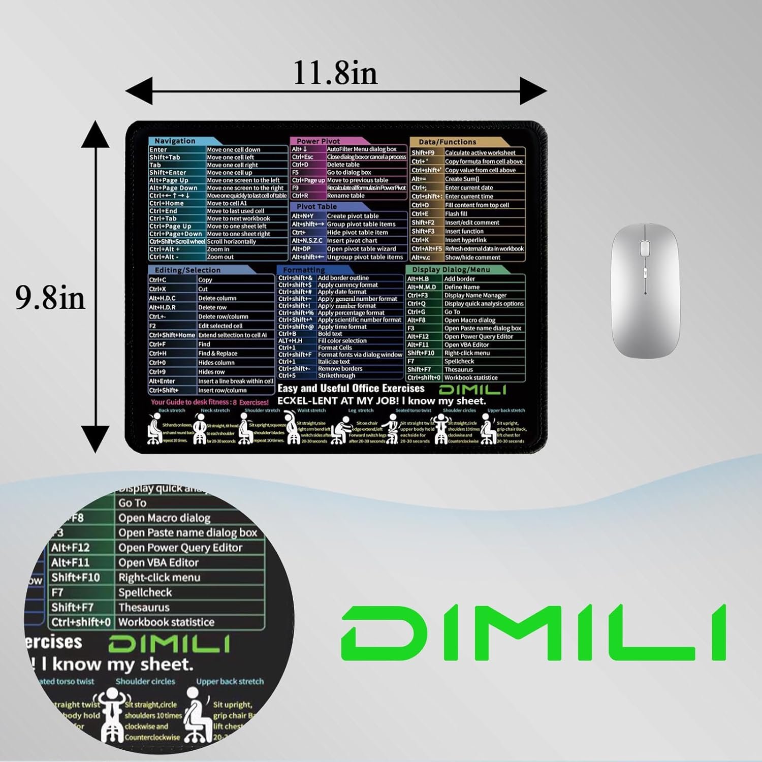 Ecxel Mouse Pad with Shortcuts - Thick Mousepad, Essential Ecxel Hotkeys, Superior Grip, Non-Slip Base, Stitched Edges, Ideal for Home Office & Daily Use,Ecxel Cheat Sheet Desk Pad - Image 7