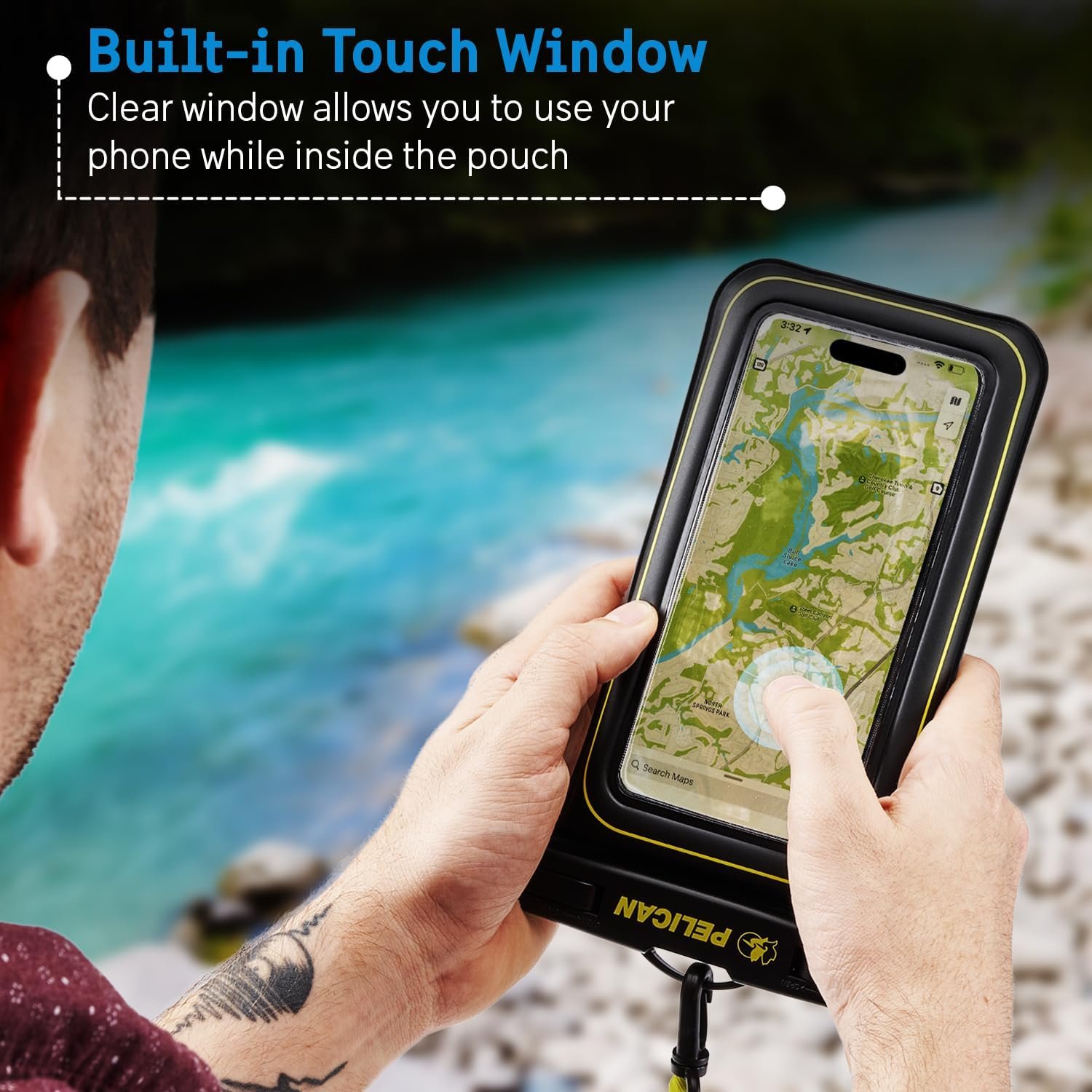 Pelican 2 Pack Marine - IP68 Waterproof Phone Pouch (Regular Size) Floating Waterproof Phone Case - Beach Cruise Ship Travel Essentials - Works w/All Phones - Detachable Lanyard - Black/Hi-Vis Yellow - Image 4