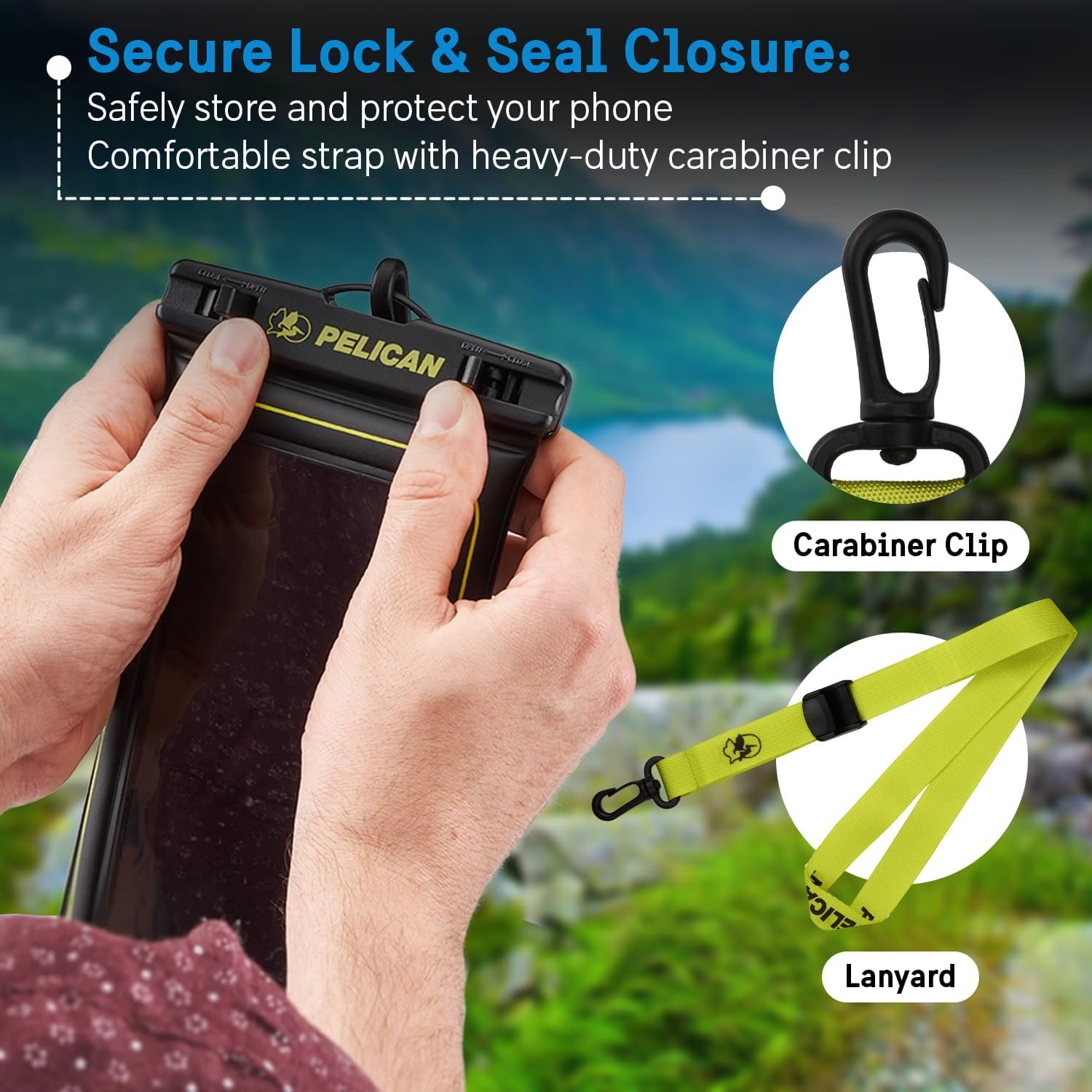 Pelican 2 Pack Marine - IP68 Waterproof Phone Pouch (Regular Size) Floating Waterproof Phone Case - Beach Cruise Ship Travel Essentials - Works w/All Phones - Detachable Lanyard - Black/Hi-Vis Yellow - Image 6