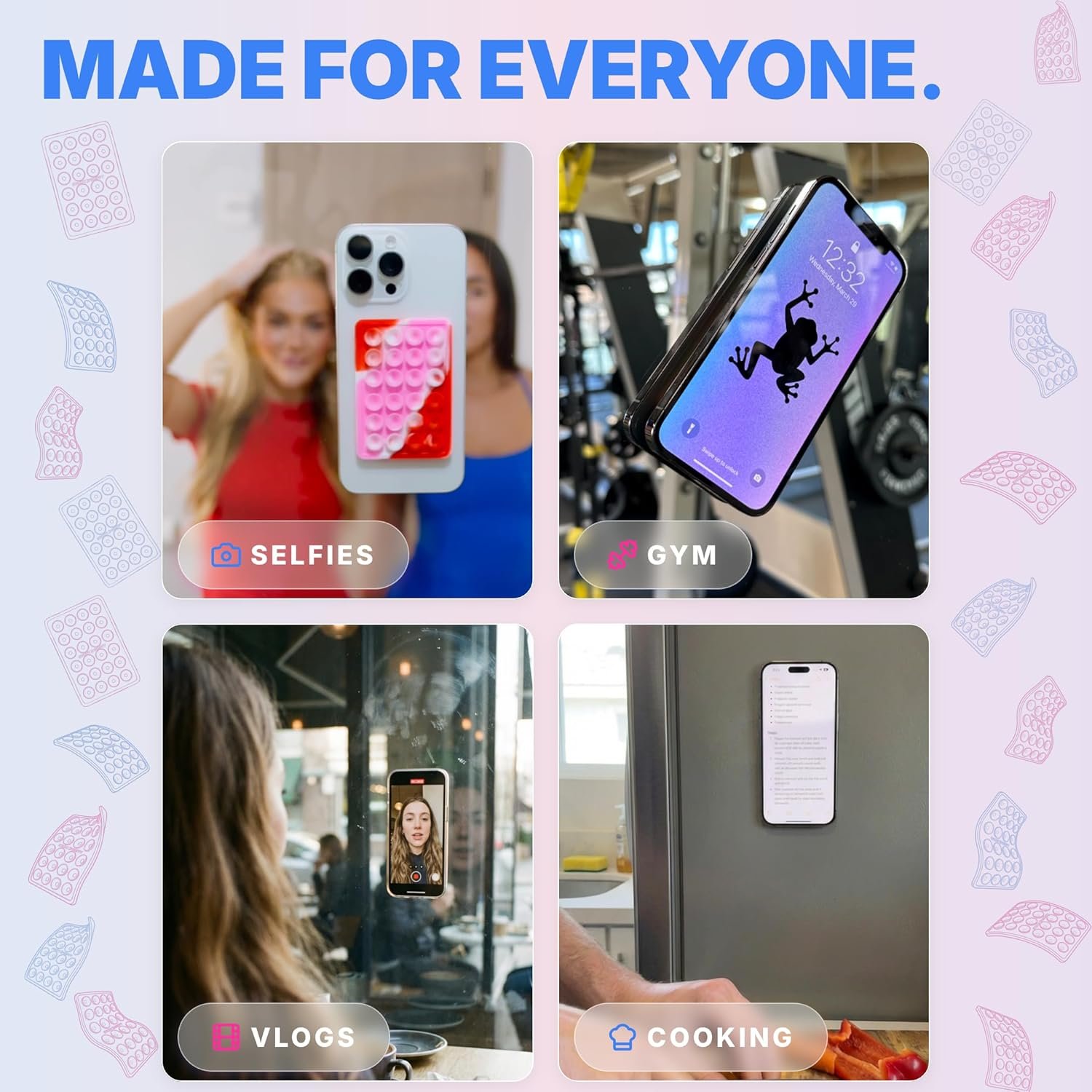 Suction Phone Case Mount, Silicon Adhesive Phone Accessory for iPhone and Android, Hands-Free Fidget Toy Mirror Shower Phone Holder, Tiktok Videos and Selfies (White) - Image 6
