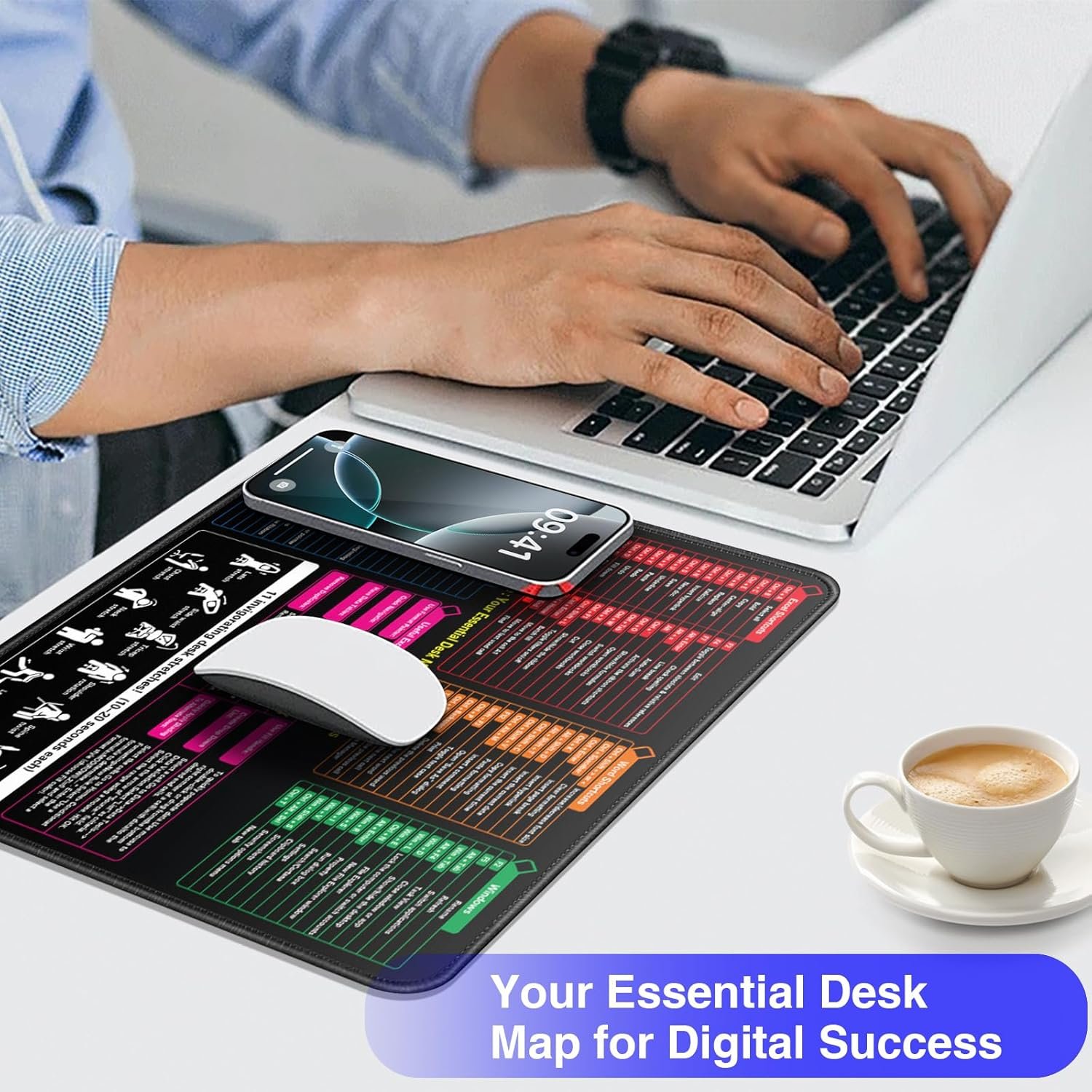 Excel/Word/PowerPoint/Windows Shortcuts Mouse Pad – 11.8"x9.8" Small Excel Cheat Sheet Desk Pad – 3mm Portable Office Spreadsheet Keyboard Computer Mat – Stitched Edges Anti-Slip - Image 4