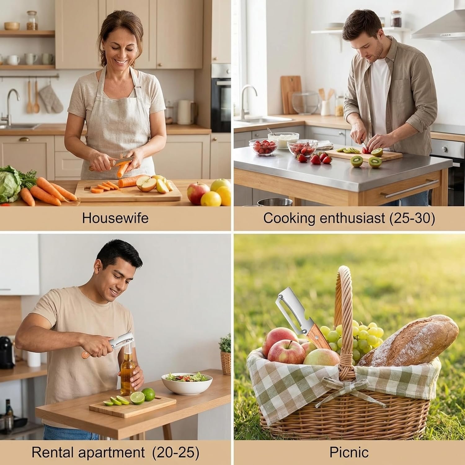 Multi-Functional Vegetable Peeler for Kitchen, New Ultra-Sharp Stainless Steel Blade with Wooden Handle and Bottle Opener, For Fruits and vegetables (3 Pcs) - Image 3