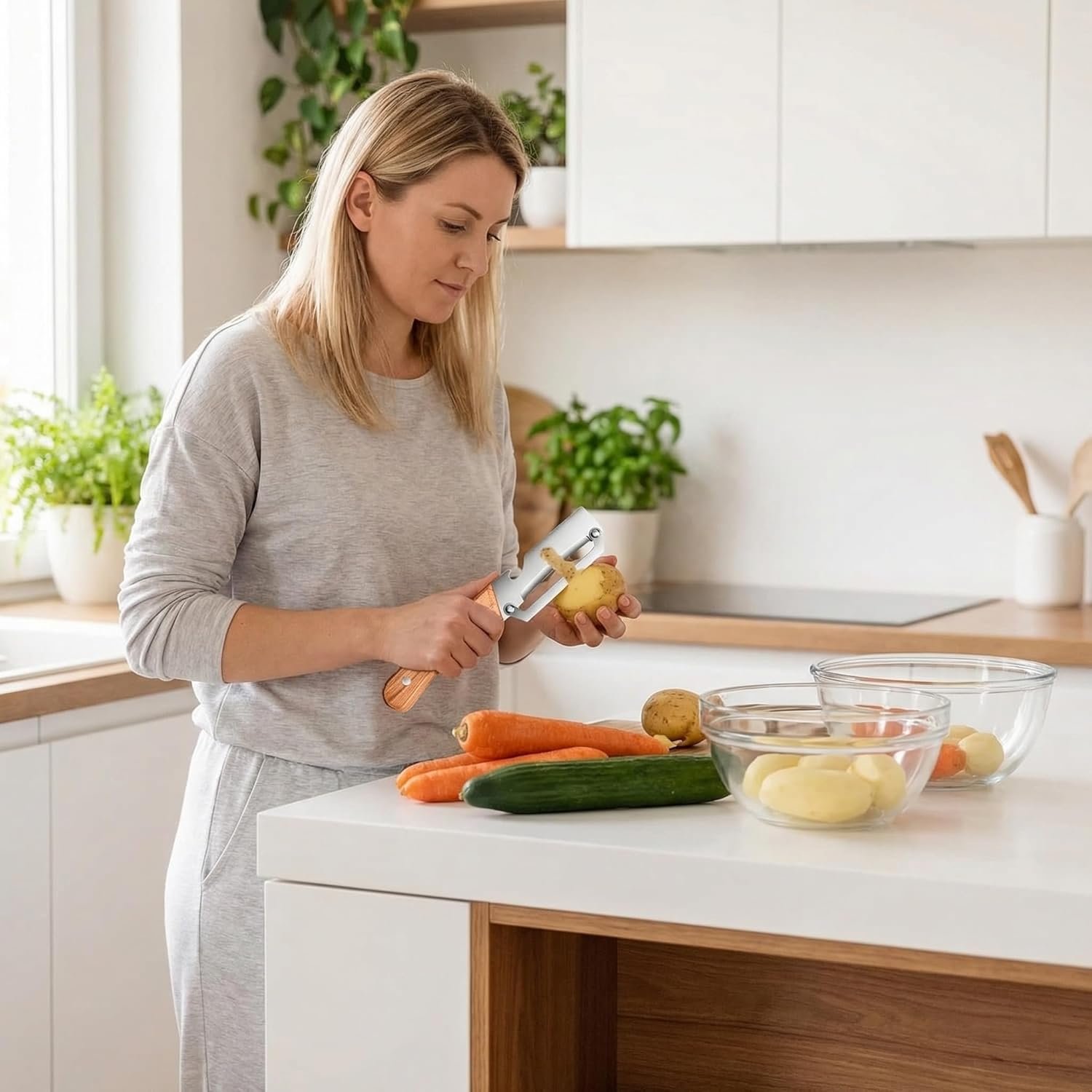 Multi-Functional Vegetable Peeler for Kitchen, New Ultra-Sharp Stainless Steel Blade with Wooden Handle and Bottle Opener, For Fruits and vegetables (3 Pcs) - Image 4