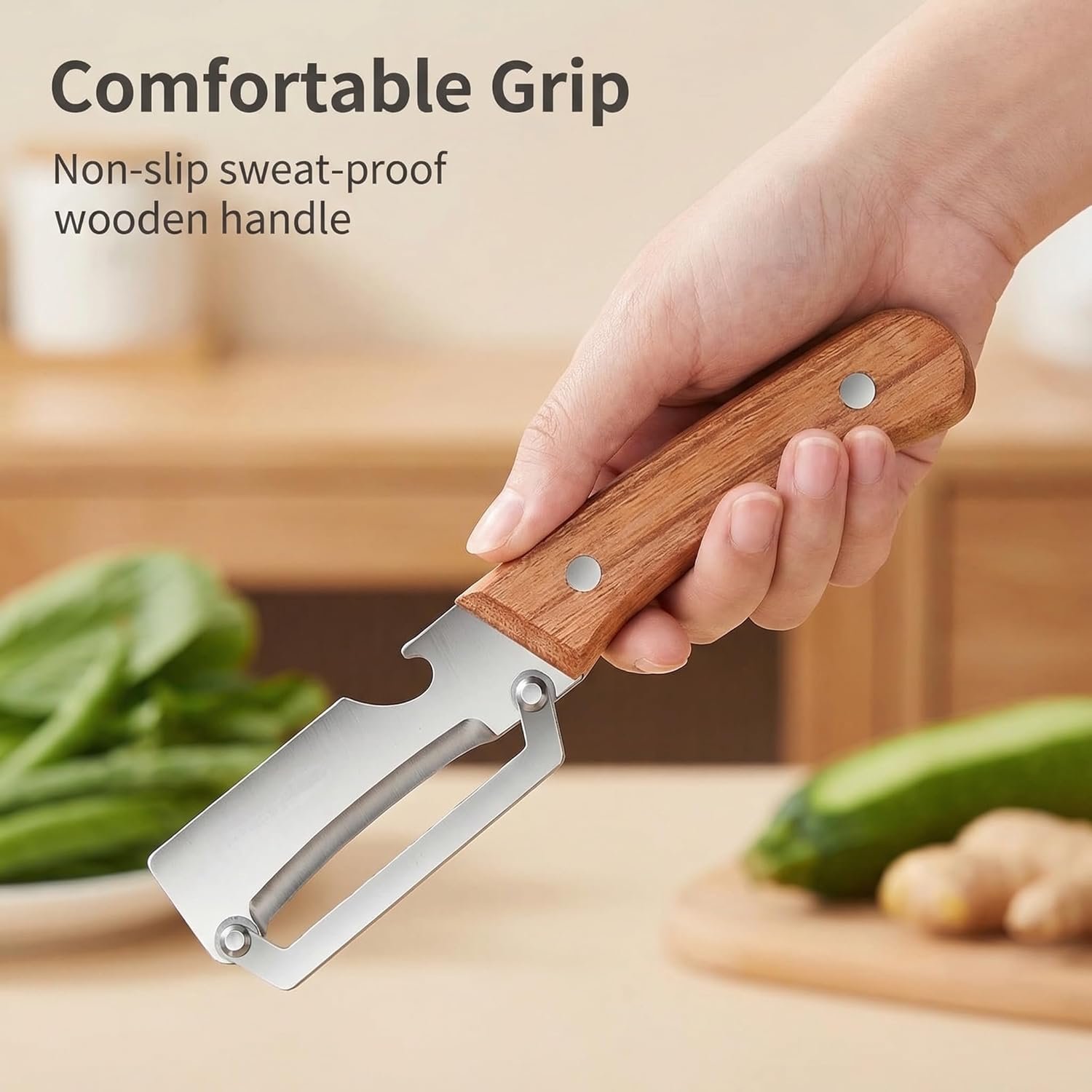 Multi-Functional Vegetable Peeler for Kitchen, New Ultra-Sharp Stainless Steel Blade with Wooden Handle and Bottle Opener, For Fruits and vegetables (3 Pcs) - Image 7