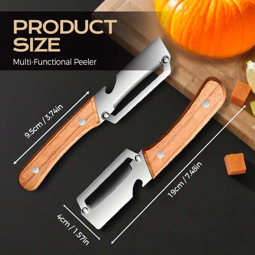 Multi-Functional Vegetable Peeler for Kitchen, New Ultra-Sharp Stainless Steel Blade with Wooden Handle and Bottle Opener, For Fruits and vegetables (3 Pcs) - Image 10