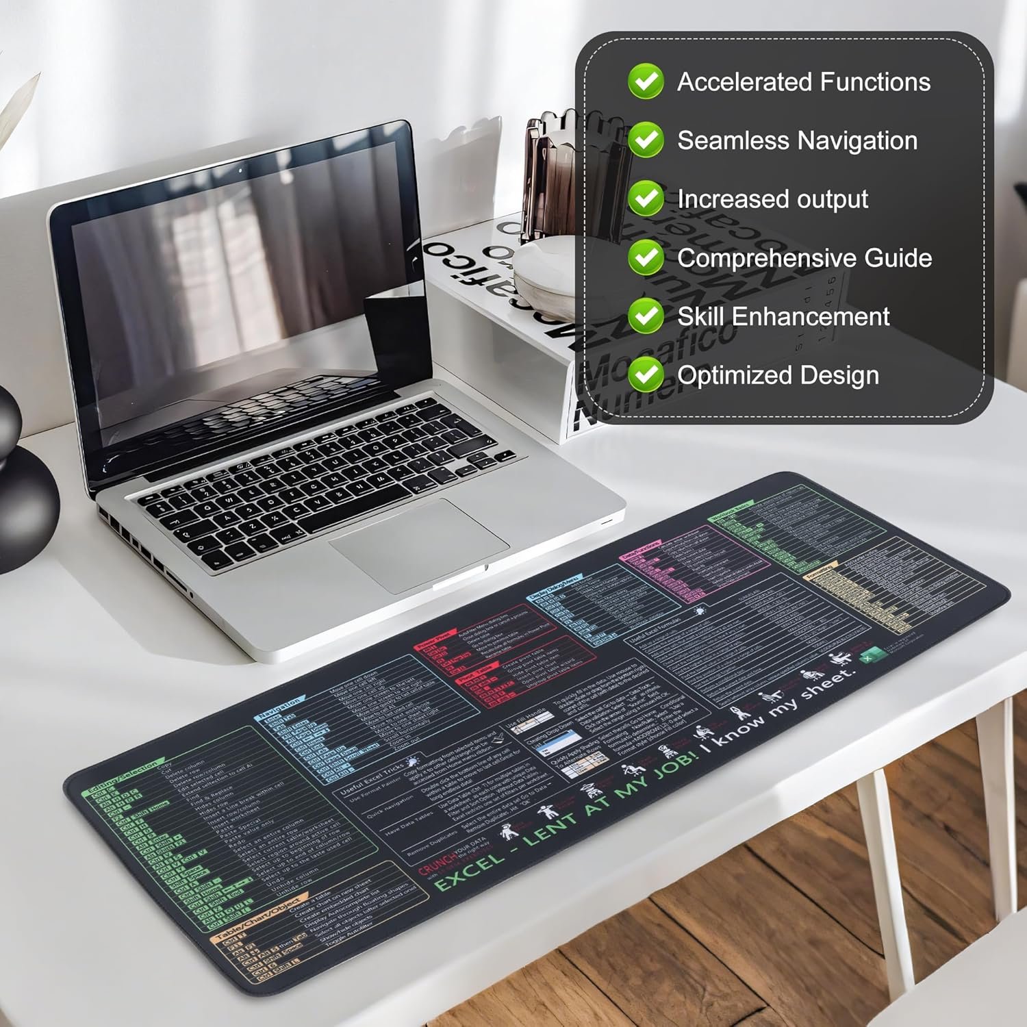 Excel/Word/Power Point/Windows Mouse Pad Set,Non-Slip&Waterproof,Extended Large XL Cheat Sheet Gaming Mousepads for Desk,Stitched Edge Rubber Sole for Home Office(31.5"X 11.8") - Image 3