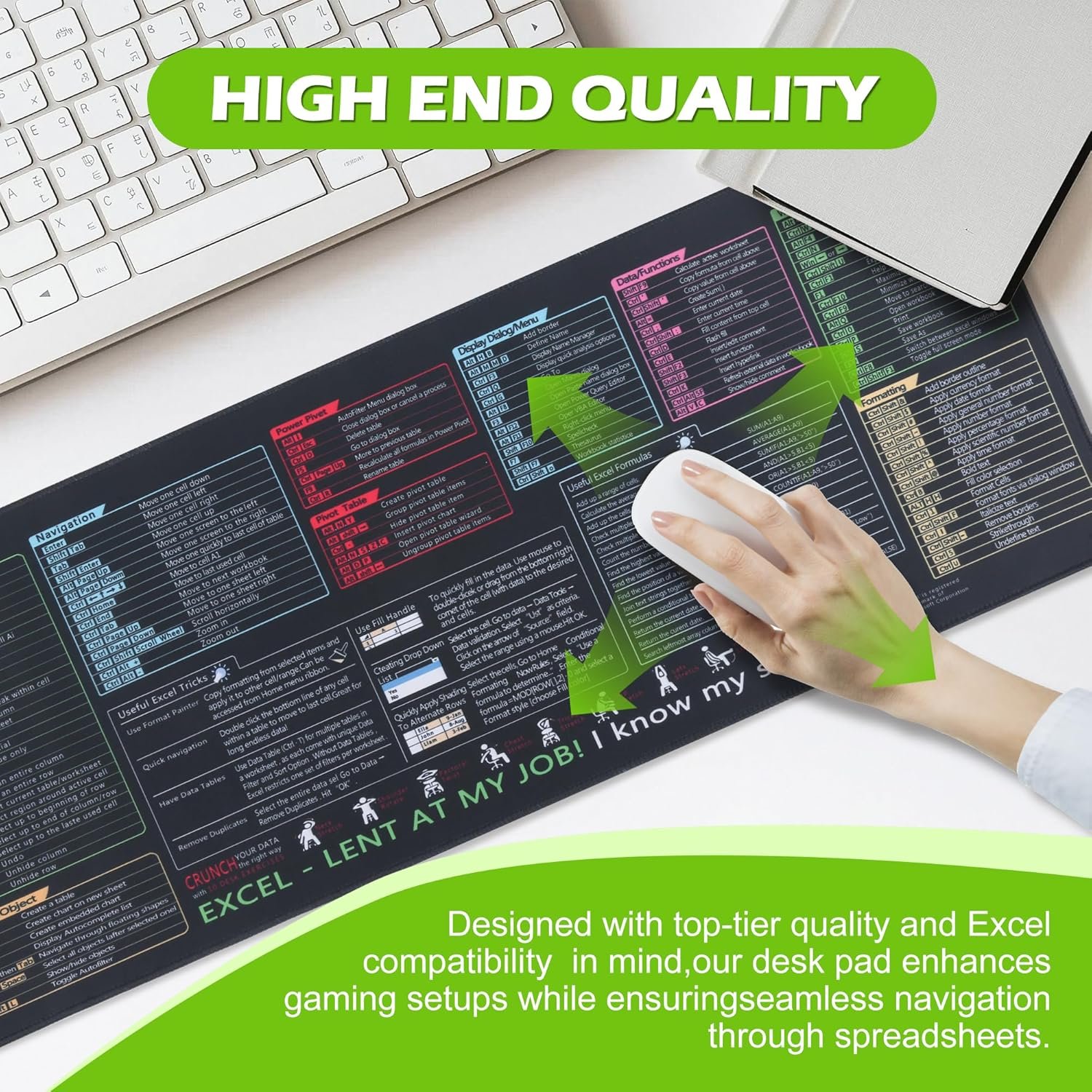 Excel/Word/Power Point/Windows Mouse Pad Set,Non-Slip&Waterproof,Extended Large XL Cheat Sheet Gaming Mousepads for Desk,Stitched Edge Rubber Sole for Home Office(31.5"X 11.8") - Image 6
