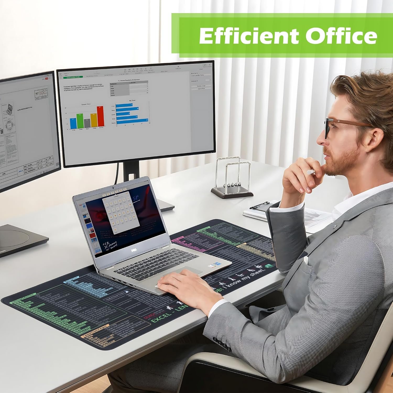 Excel/Word/Power Point/Windows Mouse Pad Set,Non-Slip&Waterproof,Extended Large XL Cheat Sheet Gaming Mousepads for Desk,Stitched Edge Rubber Sole for Home Office(31.5"X 11.8") - Image 8
